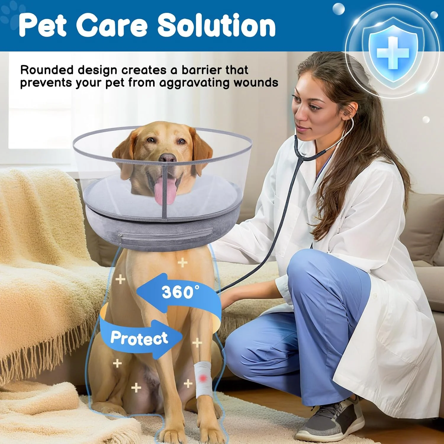 طوق سگ بادی دوناتی BARKLESS، طوق های بادی 2 در 1 برای بعد از جراحی برای جلوگیری از لیسیدن زخم ها، طوق محافظ دوناتی ثبت شده با سپر بلندتر برای حیوانات خانگی بزرگ (خاکستری، XXL)