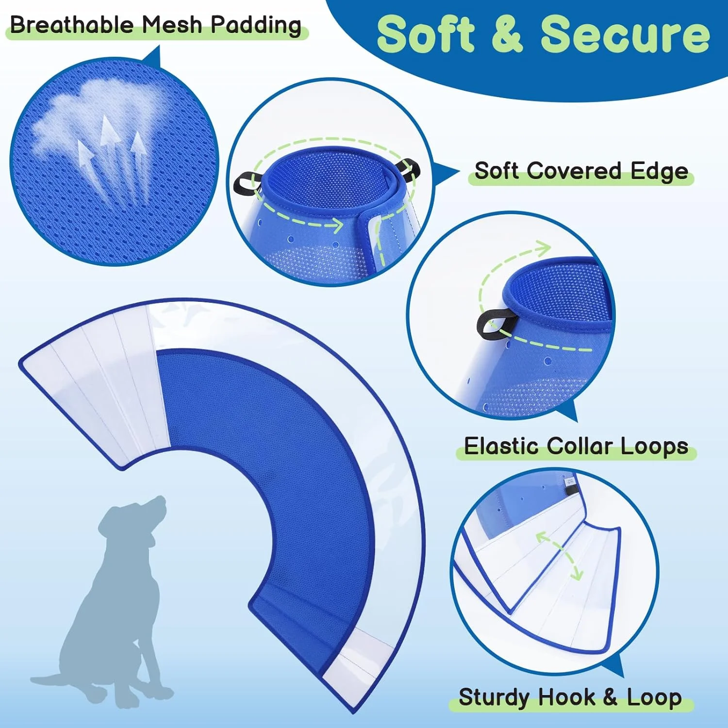 مخروط سگ بدون پارس، مخروط نرم برای سگ های بزرگ برای جلوگیری از لیسیدن زخم ها، قلاده تنفسی E برای سگ بعد از جراحی، قلاده الیزابتی شفاف قابل تنظیم برای مراقبت از محل برش عقیم سازی سگ ها مخروط سگ بدون پارس، مخروط نرم برای سگ های بزرگ برای جلوگیری از لیسیدن زخم ها، قلاده تنفسی E برای سگ بعد از جراحی، قلاده الیزابتی شفاف قابل تنظیم برای مراقبت از محل برش عقیم سازی سگ ها