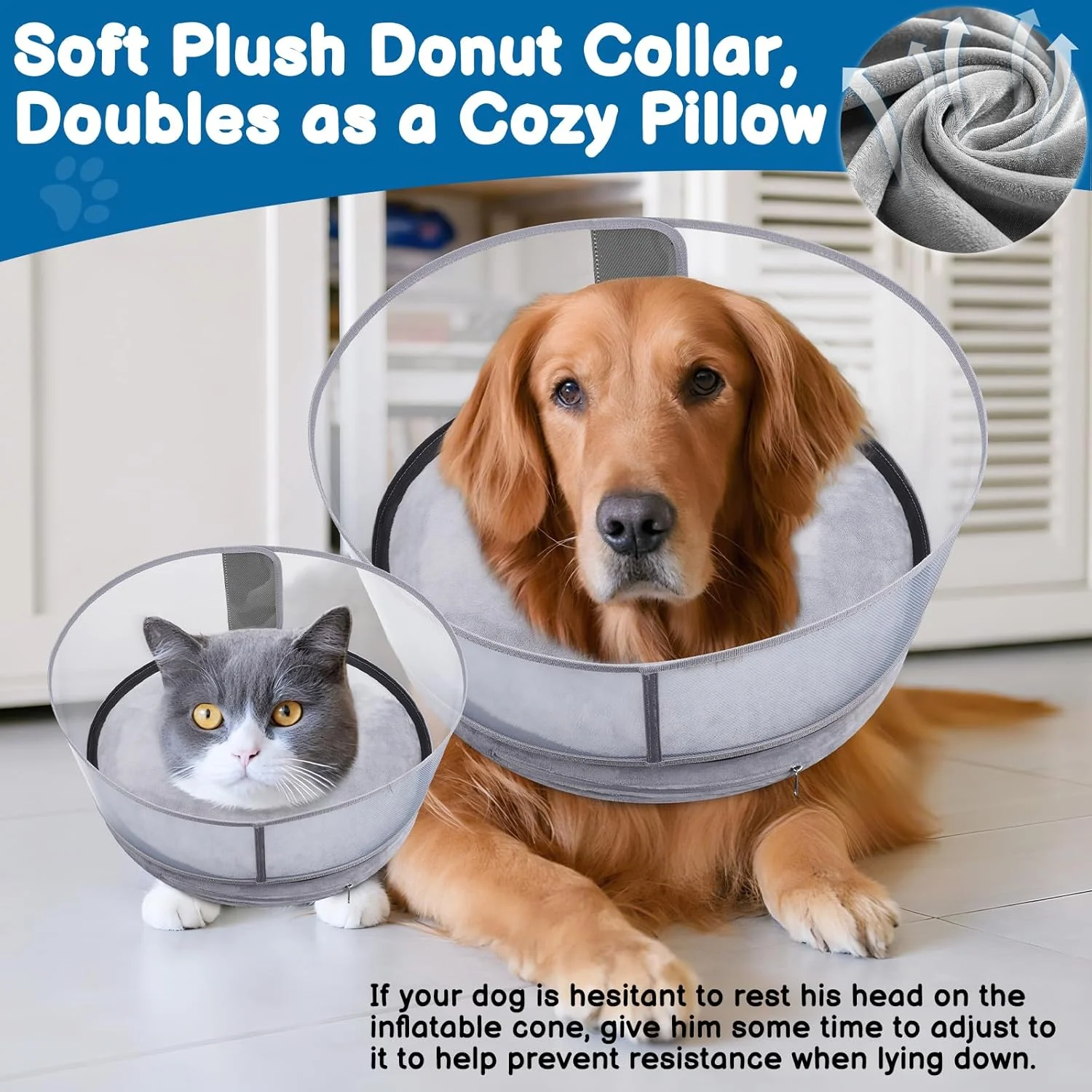 طوق سگ بادی دوناتی BARKLESS، طوق های بادی 2 در 1 برای بعد از جراحی برای جلوگیری از لیسیدن زخم ها، طوق محافظ دوناتی ثبت شده با سپر بلندتر برای حیوانات خانگی بزرگ (خاکستری، XXL)