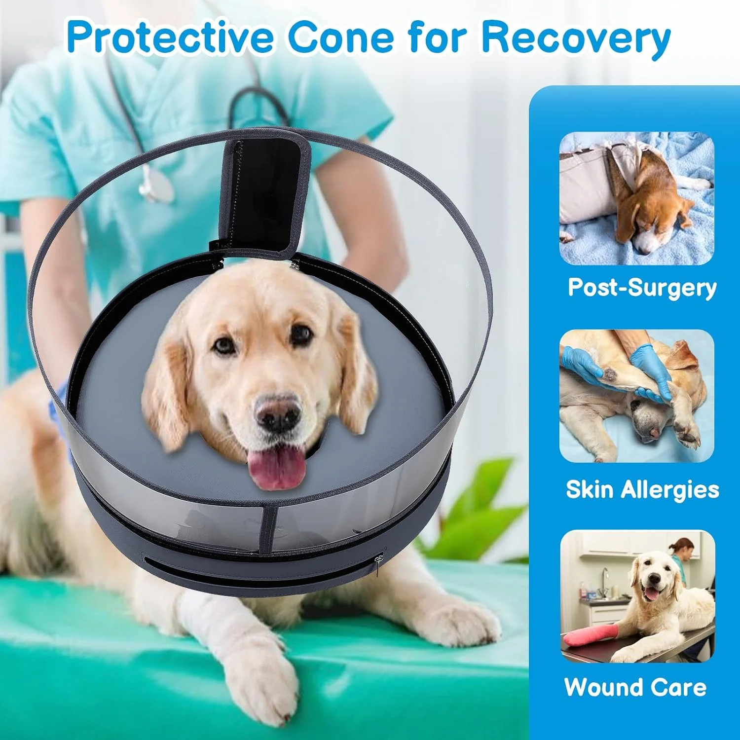 طوق محافظتی دوناتی BARKLESS برای سگ های بزرگ، طوق محافظ بعد از جراحی برای جلوگیری از لیس زدن، طوق بادی جراحی سگ با سپر شفاف، بالش مخروطی بادی سگ، مناسب برای لابرادور و روتوایلر