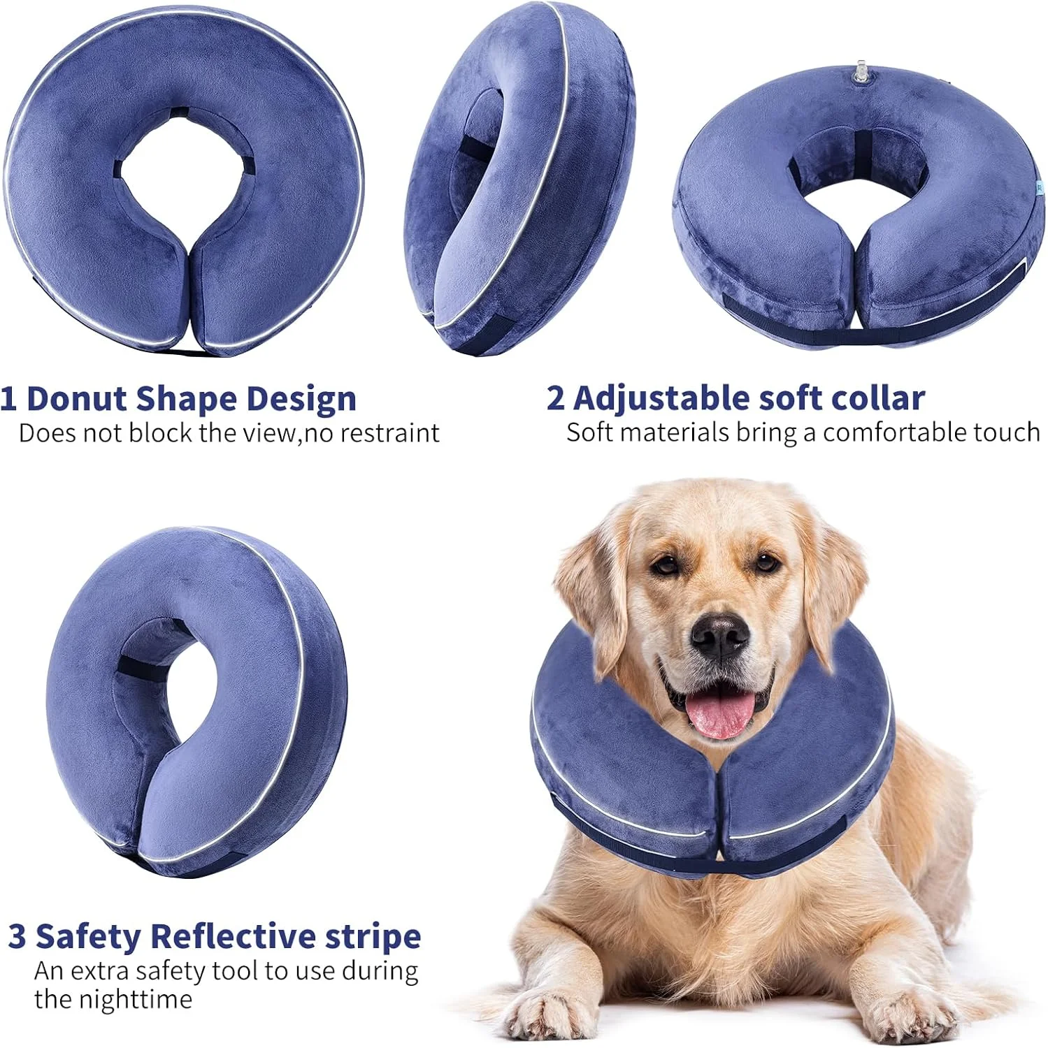 طوق گردنی بادی بازتابنده سگ، جایگزین قیف بعد از جراحی، طوق گردنی نرم و قابل تنظیم برای سگ های کوچک، متوسط و بزرگ (آبی، XXL)