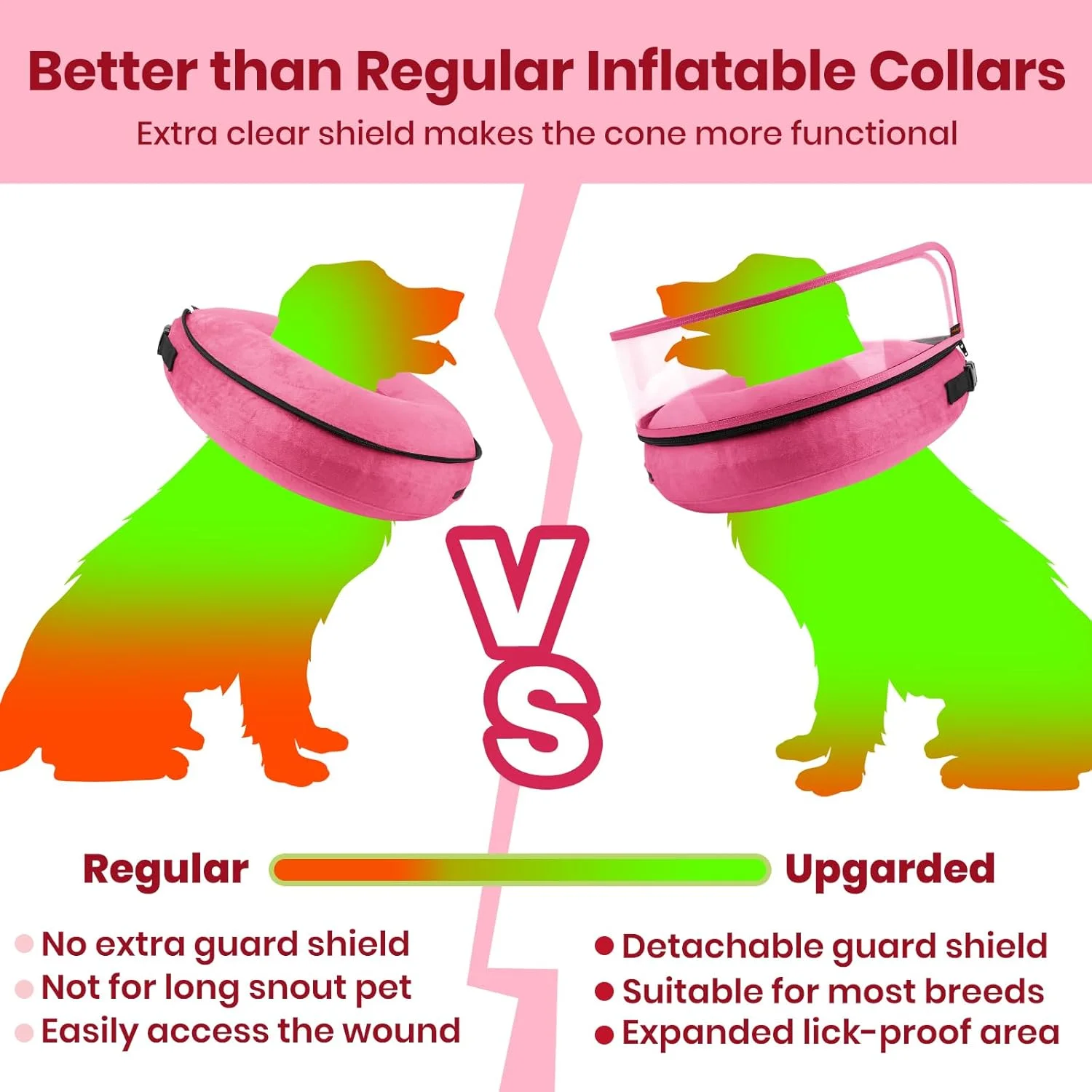 طوق جایگزین قیف سگ بعد از جراحی، طوق دونات سگ راحت با سپر محافظ برای جلوگیری از لیسیدن، طوق دونات قابل تنظیم ثبت شده برای بعد از جراحی و بهبود زخم