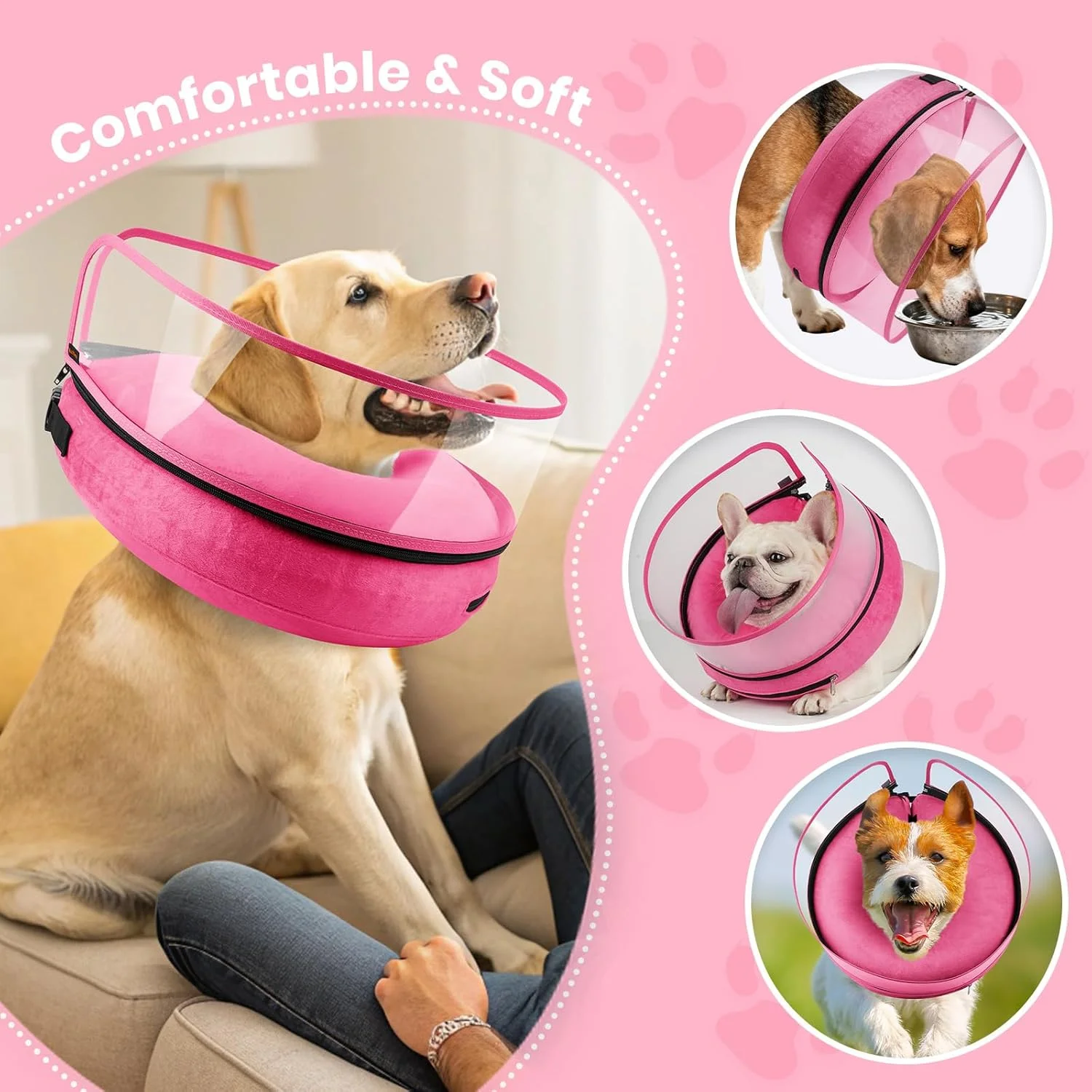 طوق جایگزین قیف سگ بعد از جراحی، طوق دونات سگ راحت با سپر محافظ برای جلوگیری از لیسیدن، طوق دونات قابل تنظیم ثبت شده برای بعد از جراحی و بهبود زخم