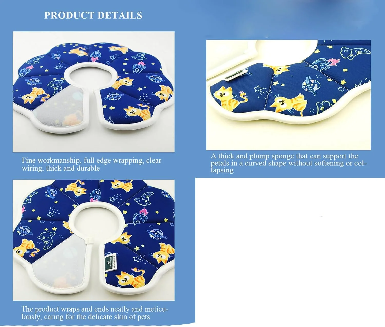 طوق گردنی التیام زخم گربه بامی، ضد آب، قیف حیوانات خانگی، جلوگیری از لیسیدن بعد از جراحی، طوق الیزابتی بچه گربه برای گربه ها و سگ های کوچک (آبی، سایز S (دور گردن 14-18 سانتی متر))
