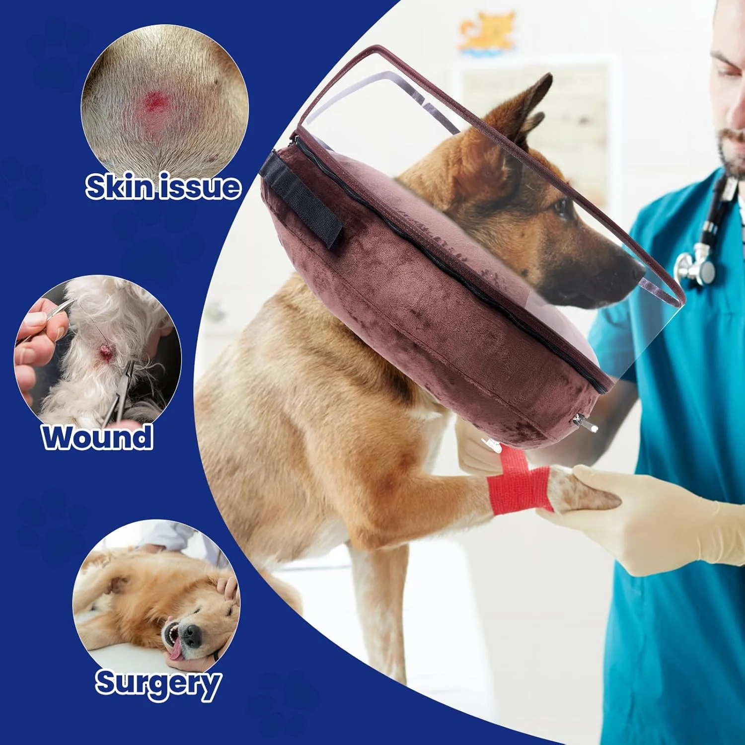 طوق سگ بادی BARKLESS، طوق بعد از جراحی برای نژادهای کوچک، متوسط و بزرگ، طوق نرم جراحی با محافظ ضد لیسیدن تقویت شده برای حیوانات خانگی، طوق محافظتی دوناتی