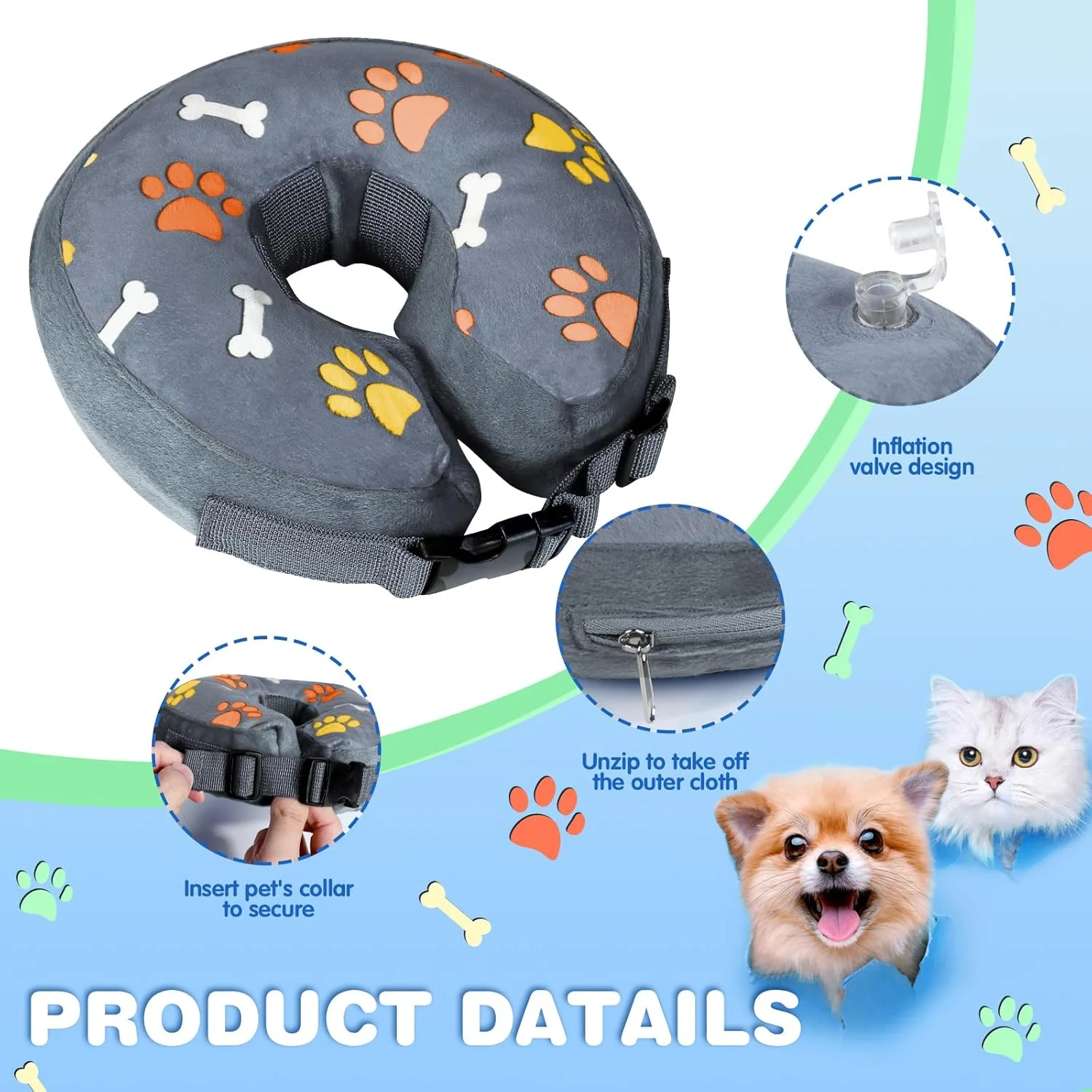 طوق بادی سگ ANWA، طوق محافظ بادی حیوانات خانگی، طوق مخروطی گربه بعد از جراحی، طوق مخروطی حیوانات خانگی قابل تنظیم، طوق سگ برای سگ و گربه بزرگ