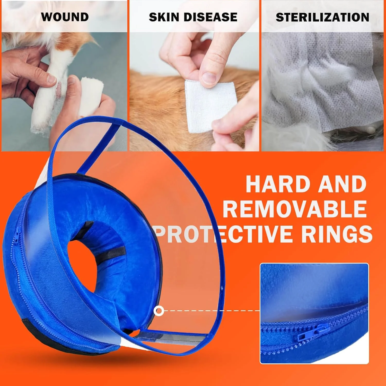 طوق گردنی بادی سگ با پوشش محافظ سخت، برای سگ های متوسط و بزرگ، پوشش محافظ قابل جابجایی برای غذا خوردن و آشامیدن آسان، طوق مخروطی نرم سگ، طوق دونات سگ (آبی، L)