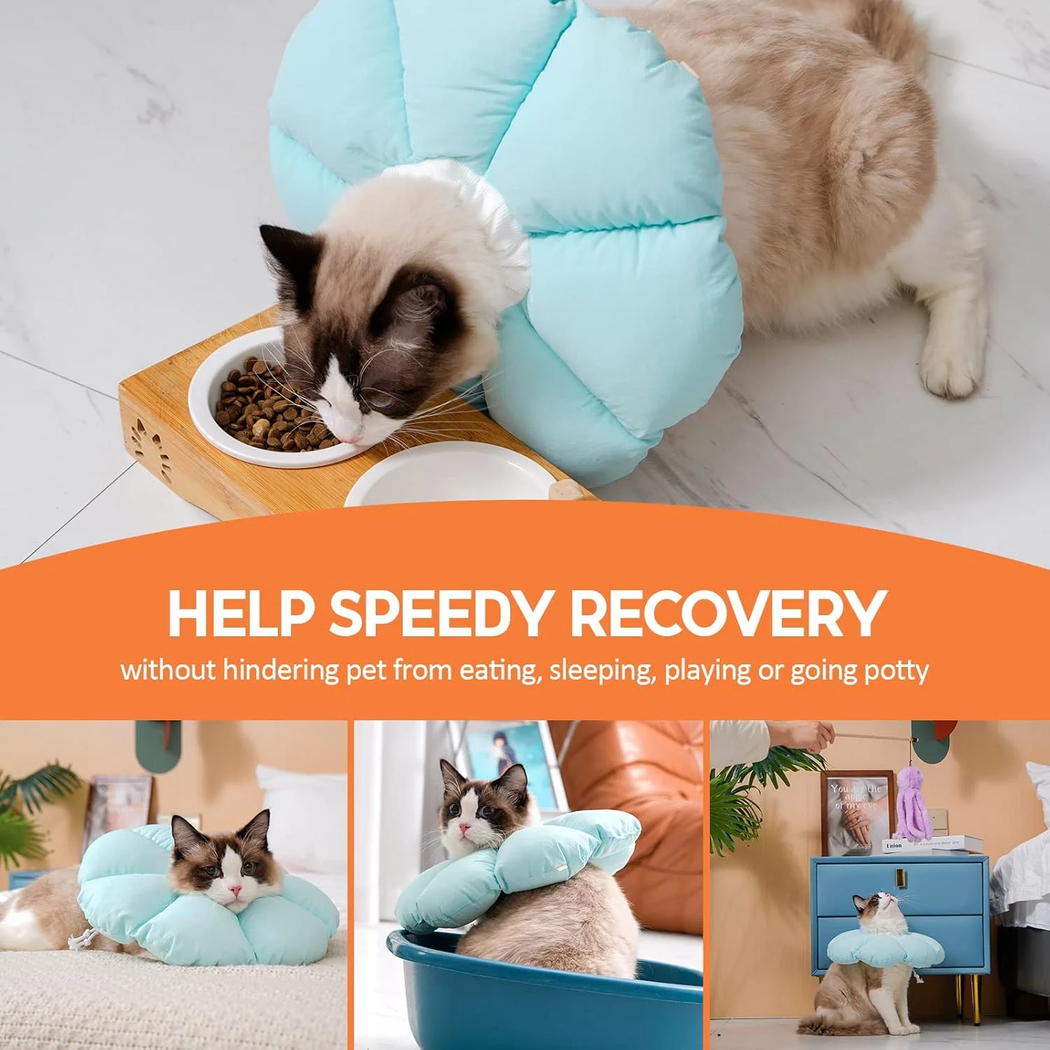 طوق گربه Avont، بچه گربه، مخروطی توله سگ، جایگزین نرم بالش ریکاوری بعد از جراحی، حیوان خانگی زیبا - آبی سایز S