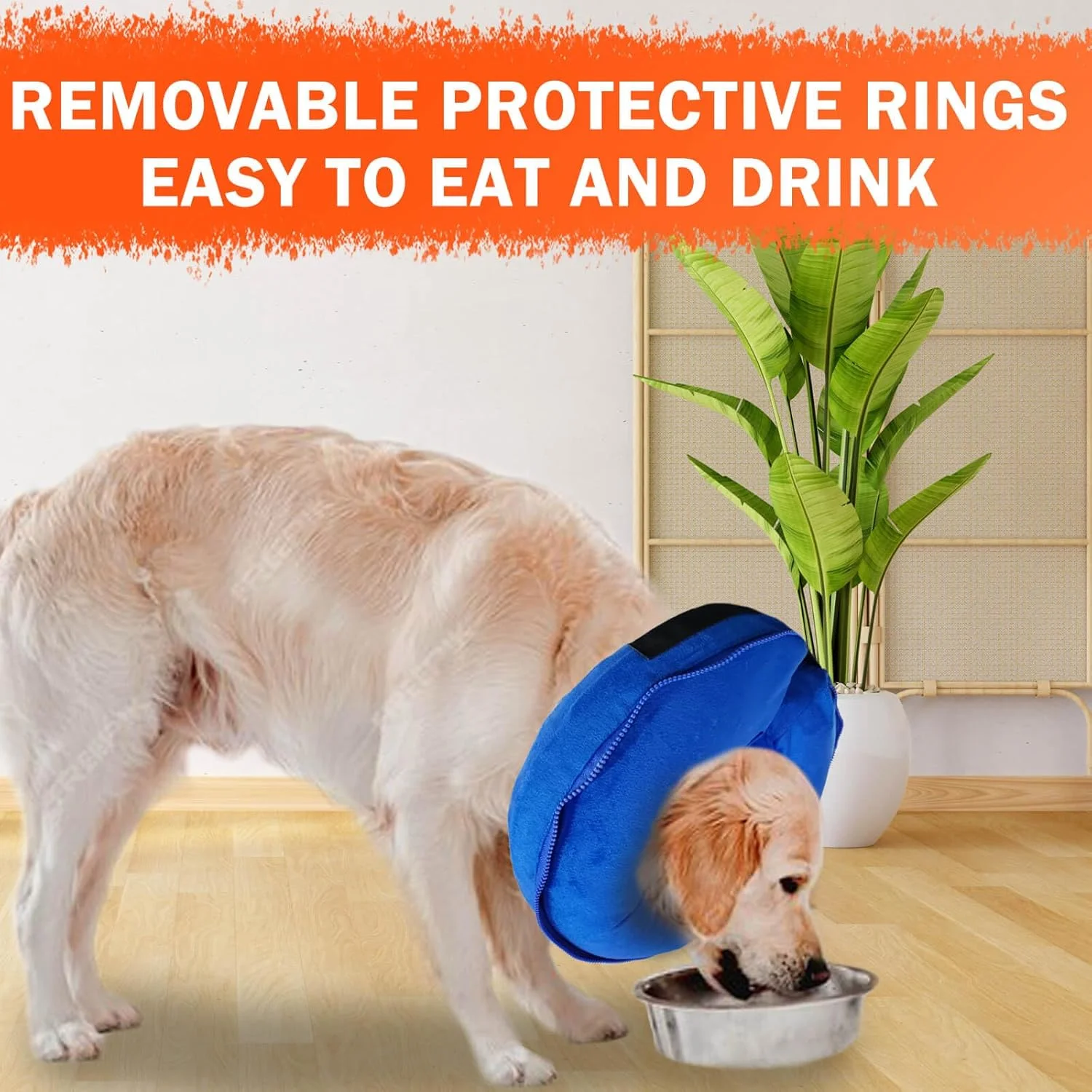 طوق گردنی بادی سگ با پوشش محافظ سخت، برای سگ های متوسط و بزرگ، پوشش محافظ قابل جابجایی برای غذا خوردن و آشامیدن آسان، طوق مخروطی نرم سگ، طوق دونات سگ (آبی، L)