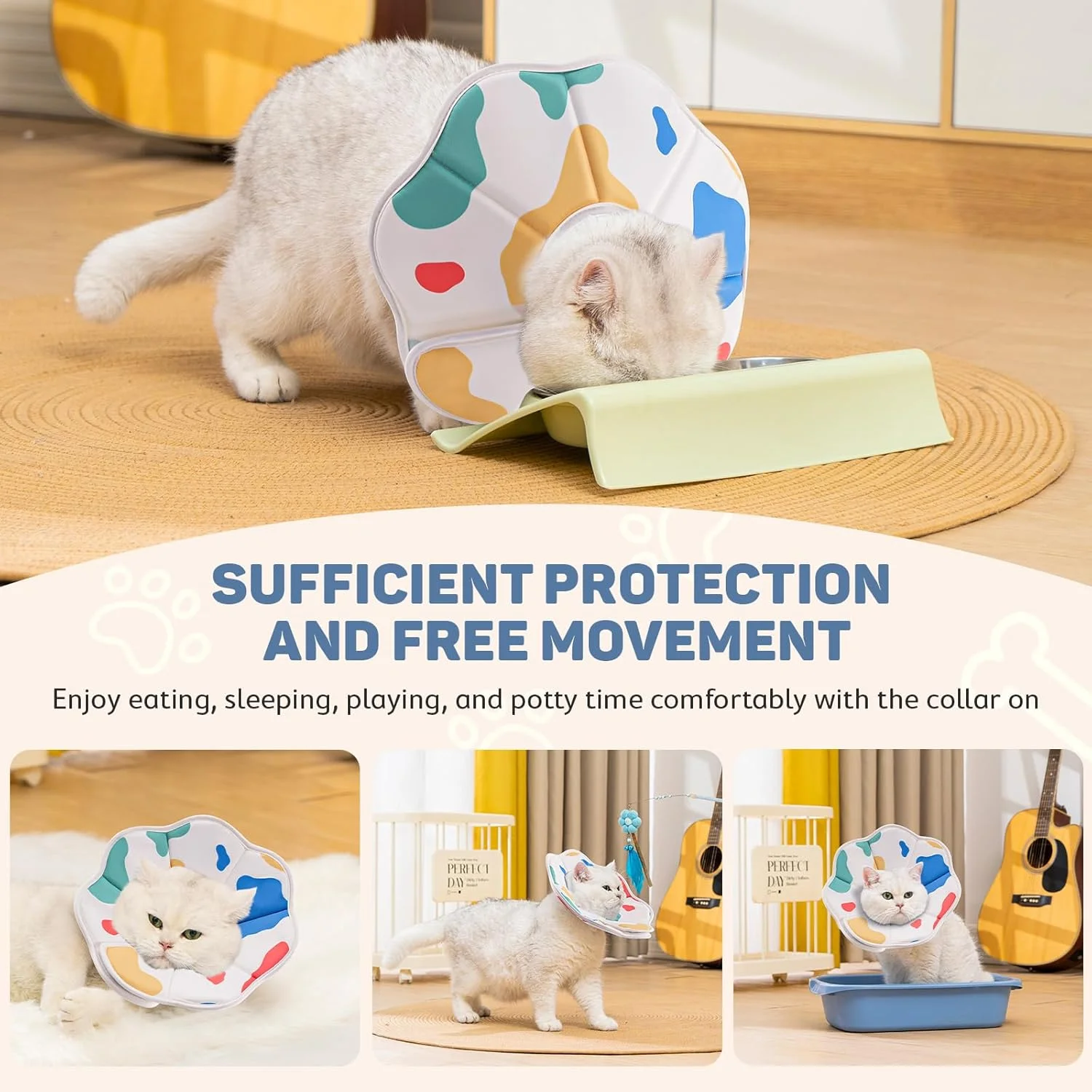 طوق گردنی نرم آونت برای دوران نقاهت گربه، طوق الیزابت سبک و قابل تنظیم برای گربه‌های کوچک و سگ‌های کوچک، طوق راحت برای جلوگیری از لیسیدن و خراشیدن بعد از جراحی - طرح گاو (سایز M)