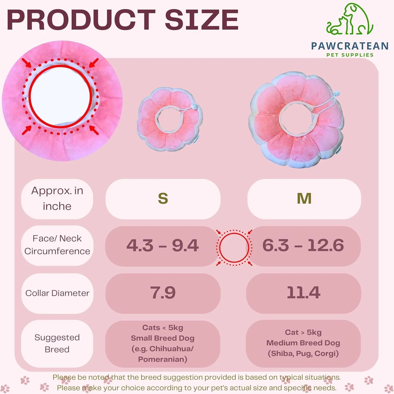 طوق الیزابت طرح گل راحت و قابل تنظیم برای گربه ها و توله سگ ها، طوق محافظ گردن حیوانات خانگی (صورتی، کوچک)