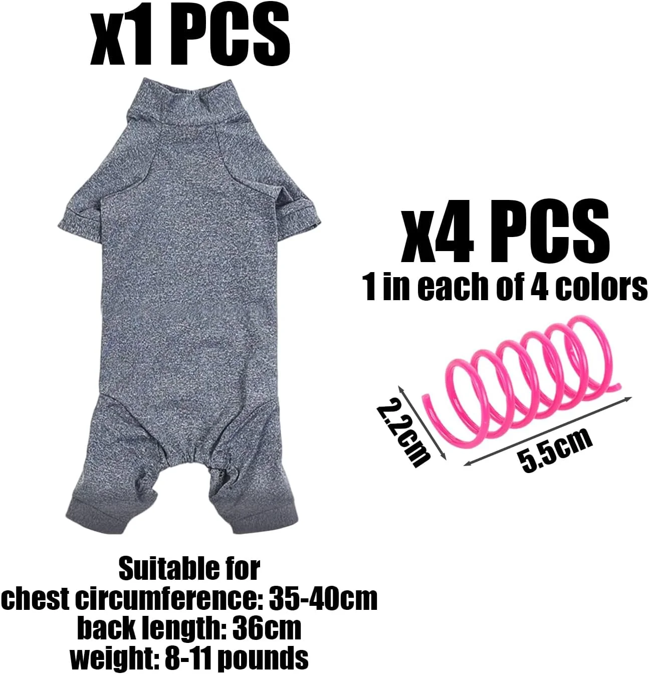 لباس نقاهت گربه به همراه 4 عدد اسباب بازی فنری گربه، لباس محافظ زخم گربه، لباس نرم و تنفسی گربه، جلیقه گربه، لباس خواب حیوانات خانگی (خاکستری)