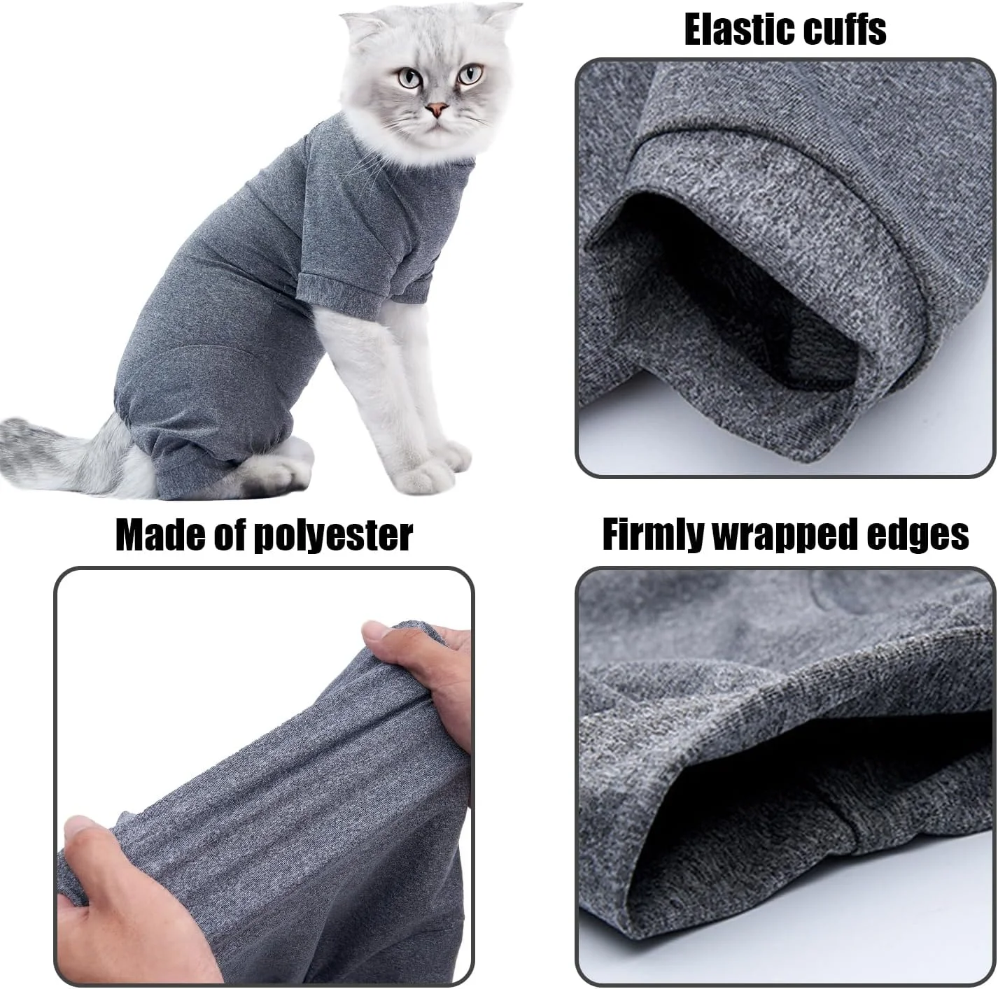 لباس نقاهت گربه به همراه 4 عدد اسباب بازی فنری گربه، لباس محافظ زخم گربه، لباس نرم و تنفسی گربه، جلیقه گربه، لباس خواب حیوانات خانگی (خاکستری)