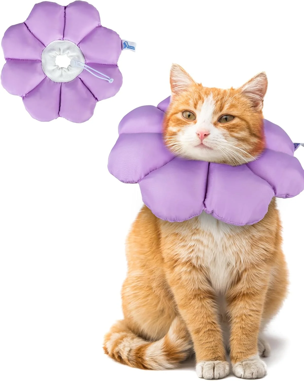 طوق گردنی نرم و ضد آب گربه ANWA، طوق قابل تنظیم برای دوران نقاهت گربه ها پس از جراحی، سایز متوسط