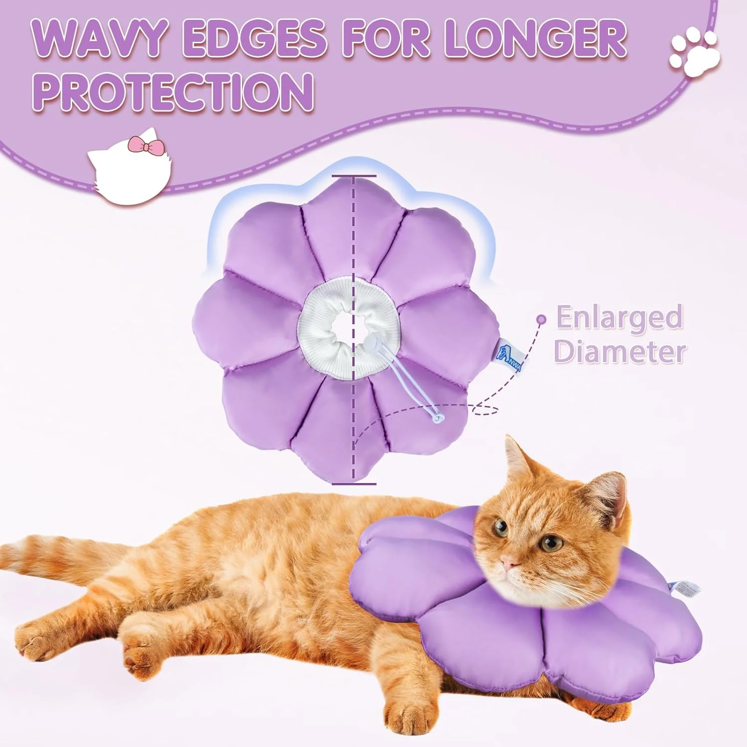 طوق گردنی نرم و ضد آب گربه ANWA، طوق قابل تنظیم برای دوران نقاهت گربه ها پس از جراحی، سایز متوسط
