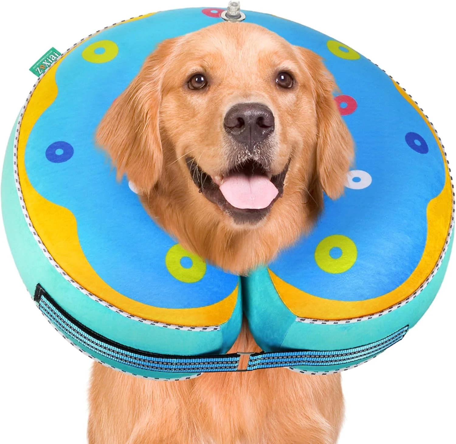 طوق گردنی بادی سگ بازتابنده جایگزین قیف بعد از جراحی، طوق دونات گردنی سگ، طوق محافظ نرم ریکاوری، قابل تنظیم، برای سگ ها و گربه های کوچک، متوسط ​​و بزرگ (آبی، L)