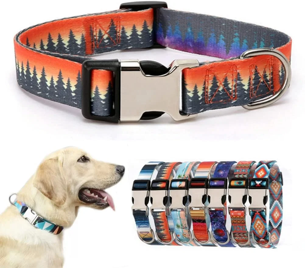 قلاده سگ نرم و بادوام با سگک فلزی، قلاده های قابل تنظیم برای سگ های کوچک، متوسط و بزرگ و گربه های بچه گربه طرح جنگل