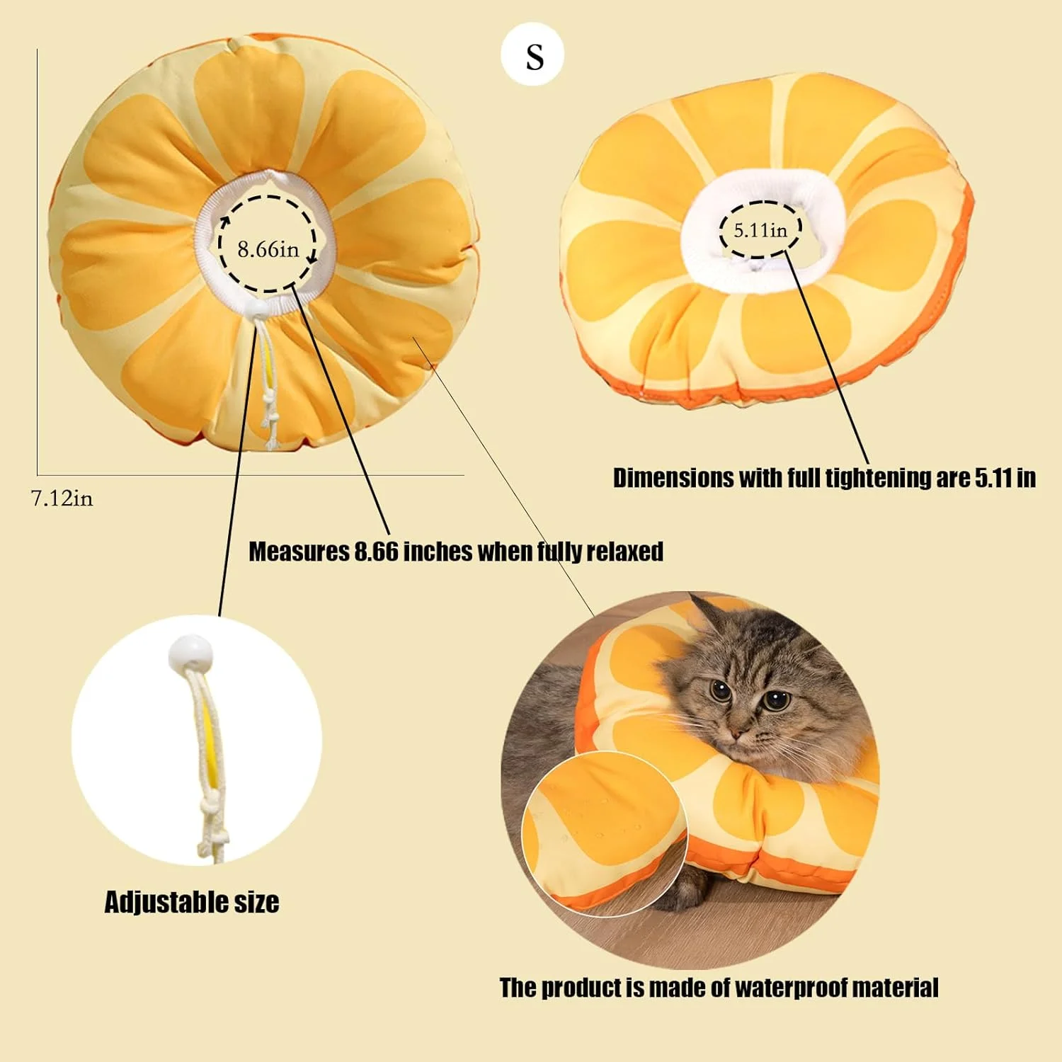 طوق گردنی نرم التیام گربه. طوق گردنی قیفی نرم و ضد آب. طوق الیزابتی قابل تنظیم، ایمن، ضد گاز گرفتن و ضد لیسیدن زخم (S)
