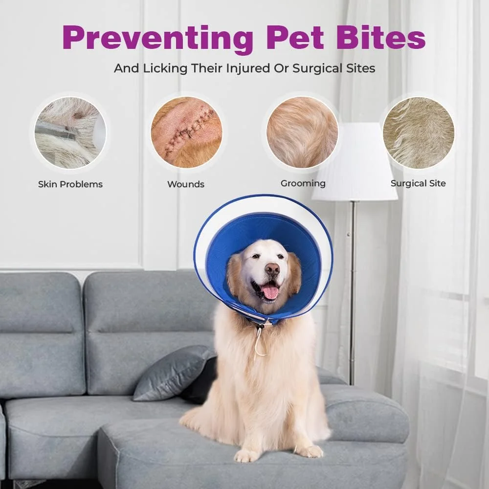 محافظ لیس سگ، یقه محافظ نرم، یقه مخروطی، یقه ریکاوری قابل تنظیم، الیزابت تنفسی حیوانات خانگی، یقه سگ، محافظ لیس سگ (L، آبی)