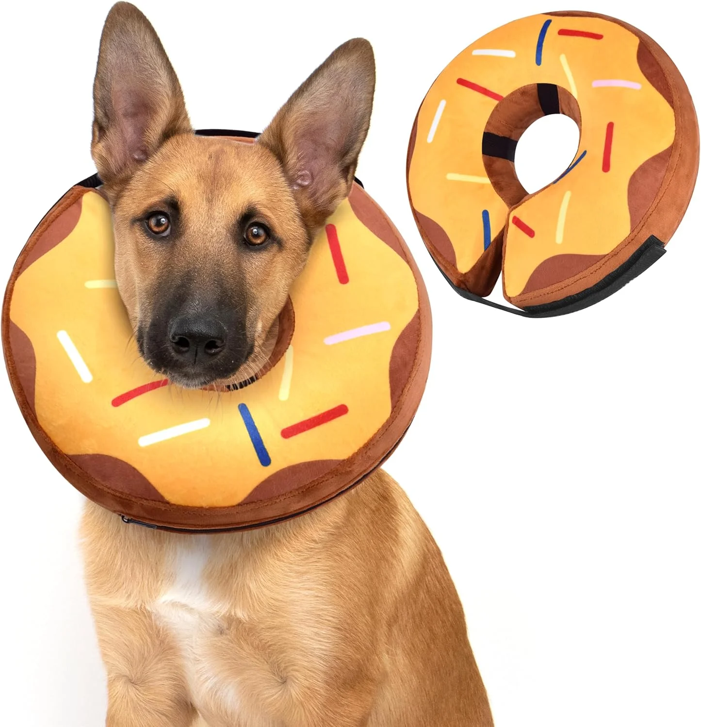 طوق گردنی نرم سگ برای سگ ها و گربه های کوچک، متوسط و بزرگ بعد از جراحی، طوق بادی دوناتی گردن سگ، طوق بادی قیفی گربه، طوق E برای بهبود سگ، جایگزین قیف سگ (دونات زرد - XL)