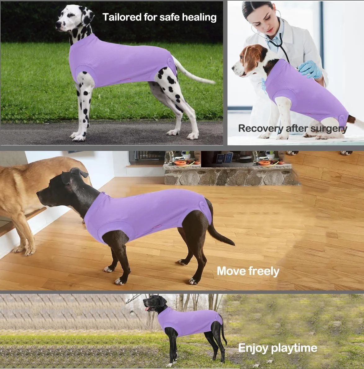 لباس نقاهت جراحی سگ، لباس بعد از عمل برای سگ و گربه های کوچک، لباس یکسره بنفش XS
