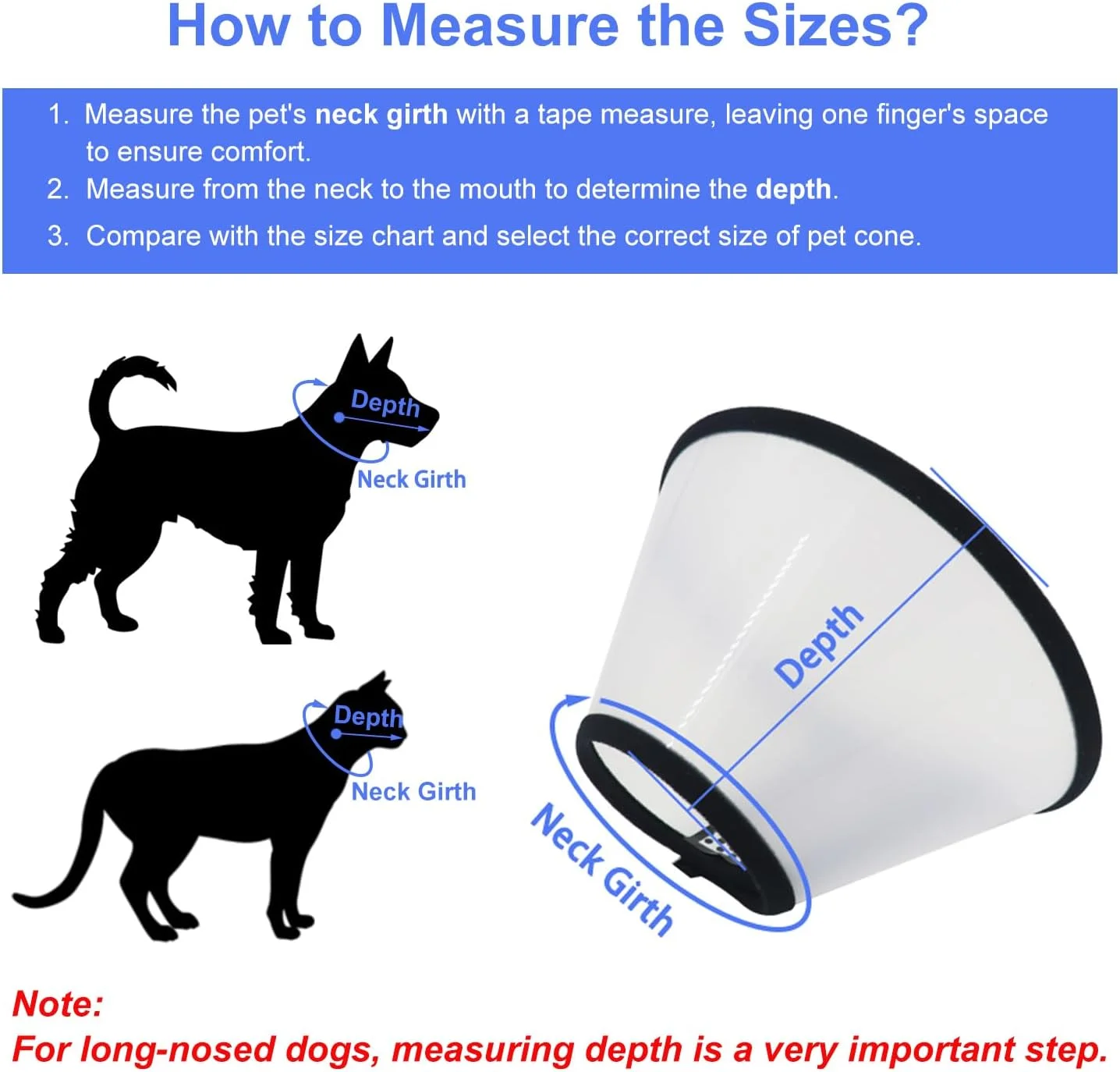 مخروطی گردنی سگ بعد از جراحی، طوق گردنی قابل تنظیم برای بهبود حیوانات خانگی برای سگ ها و گربه ها، طوق الیزابتی پلاستیکی برای جلوگیری از لیسیدن زخم (XXL-D)