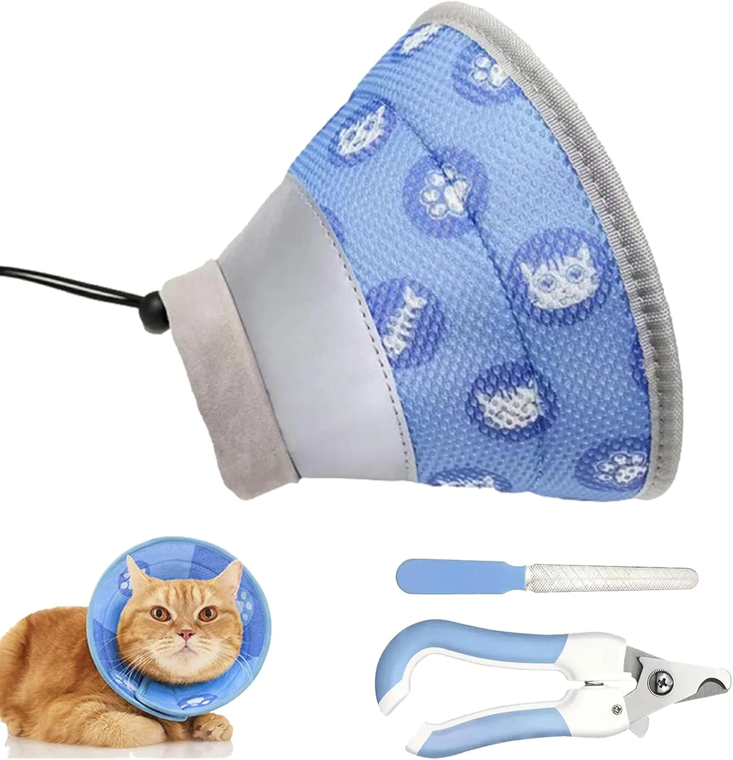 طوق گردنی نرم و قابل تنظیم برای گربه، طوق گردنی برای دوران نقاهت گربه، طوق گردنی نرم بعد از جراحی و آسیب دیدگی، طوق گردنی برای جلوگیری از گاز گرفتن و لیسیدن برای گربه های کوچک (آبی)