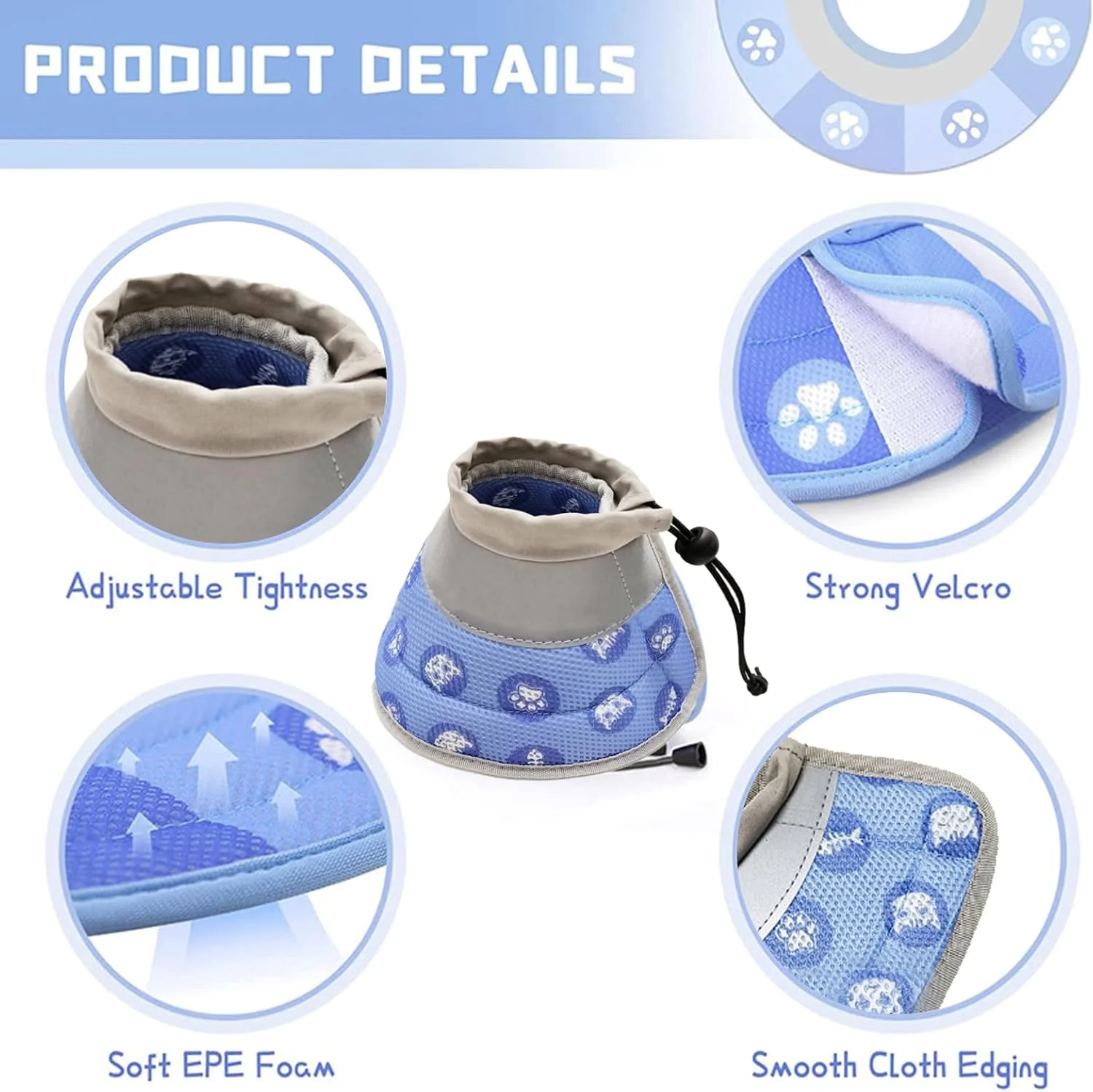 طوق گردنی نرم و قابل تنظیم برای گربه، طوق گردنی برای دوران نقاهت گربه، طوق گردنی نرم بعد از جراحی و آسیب دیدگی، طوق گردنی برای جلوگیری از گاز گرفتن و لیسیدن برای گربه های کوچک (آبی)