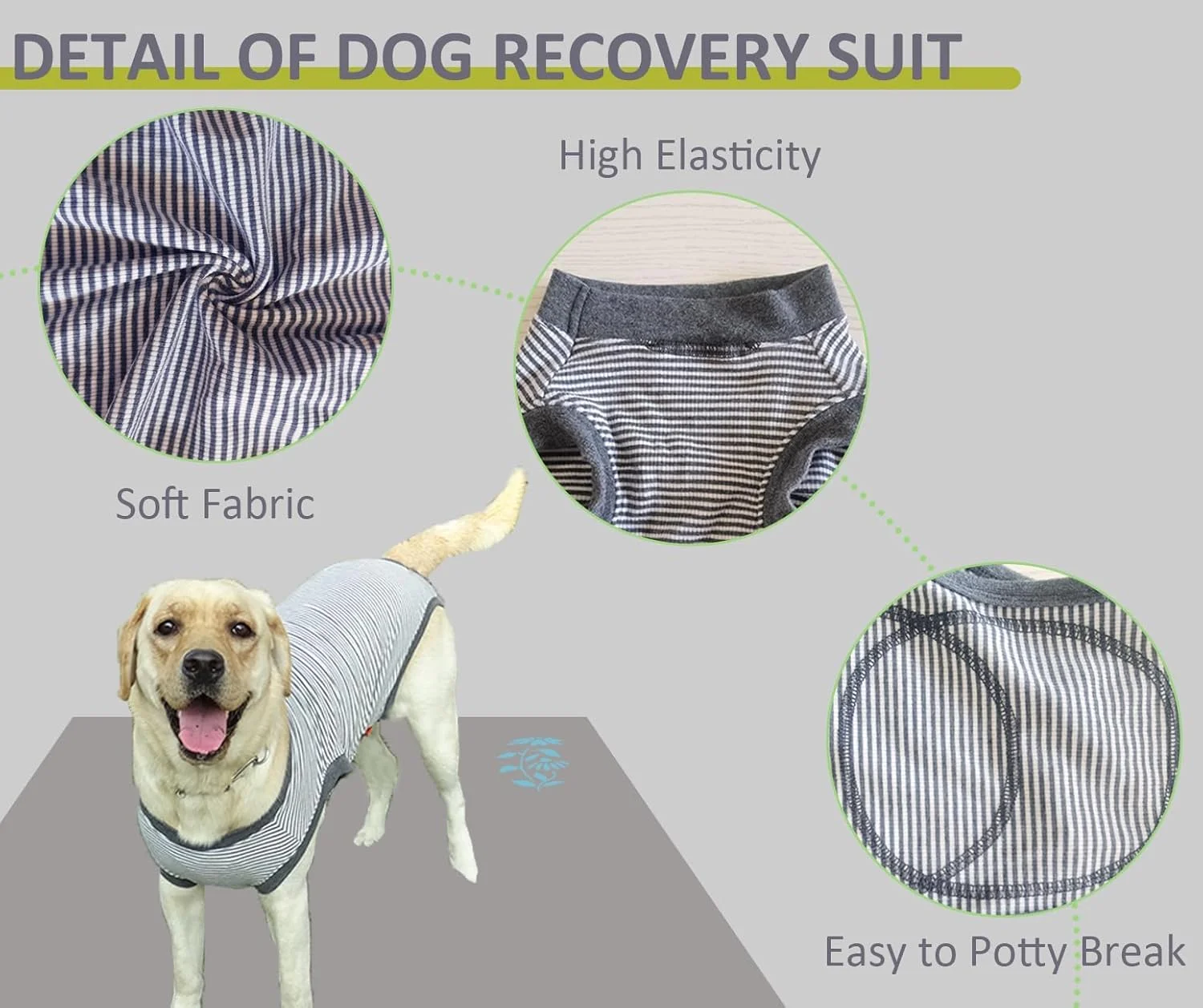 لباس نقاهت سگ، لباس جراحی سگ بزرگ، پیراهن نقاهت جراحی برای سگ نر، لباس یکسره تنفسی بدون آستین ضد لیسیدن توله سگ ماده، خاکستری، L