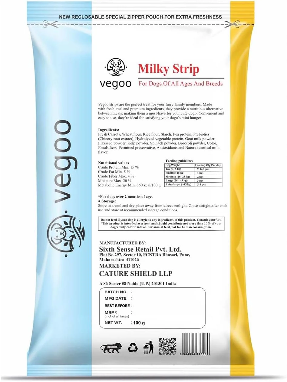 استریپ های شیر سگ Vegoo - غذای سگ گیاهی خالص 100 گرمی برای سلامتی مطلوب برای سگ ها در تمام سنین و نژادها