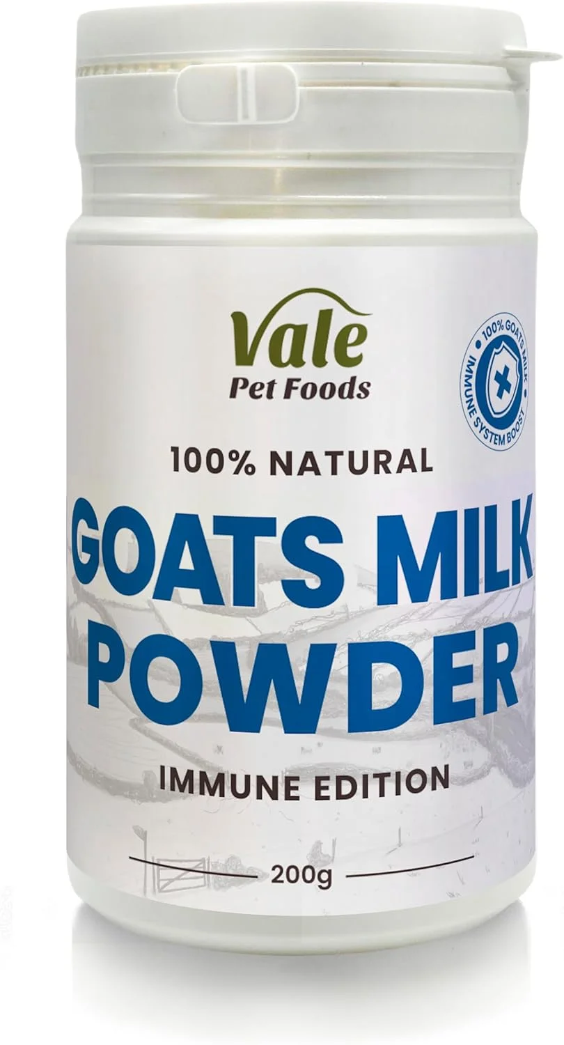 پودر شیر بز کامل برای سگ ها 200 گرم - مکمل غذایی طبیعی و کمک کننده به هضم برای تغذیه، لیسیدن و موارد دیگر - به صورت خشک بپاشید یا شیر سگ درست کنید - Vale Pet Foods