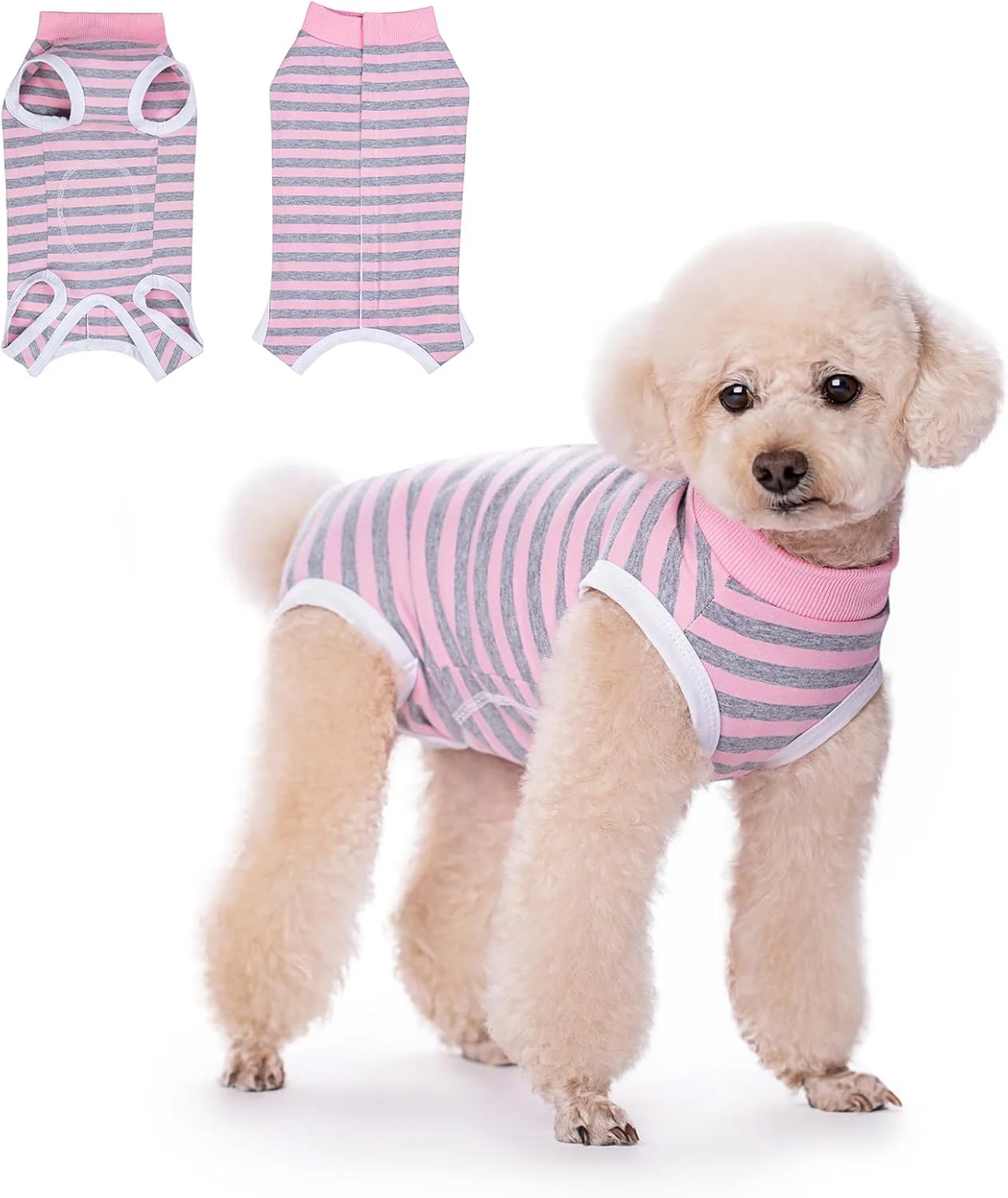 لباس نقاهت جراحی سگ، محافظ زخم های شکمی لباس جراحی برای سگ های نر و ماده، جایگزین قلاده الیزابت، لباس یکسره جلوگیری از لیسیدن برای توله سگ های کوچک و متوسط (صورتی خاکستری، XS)