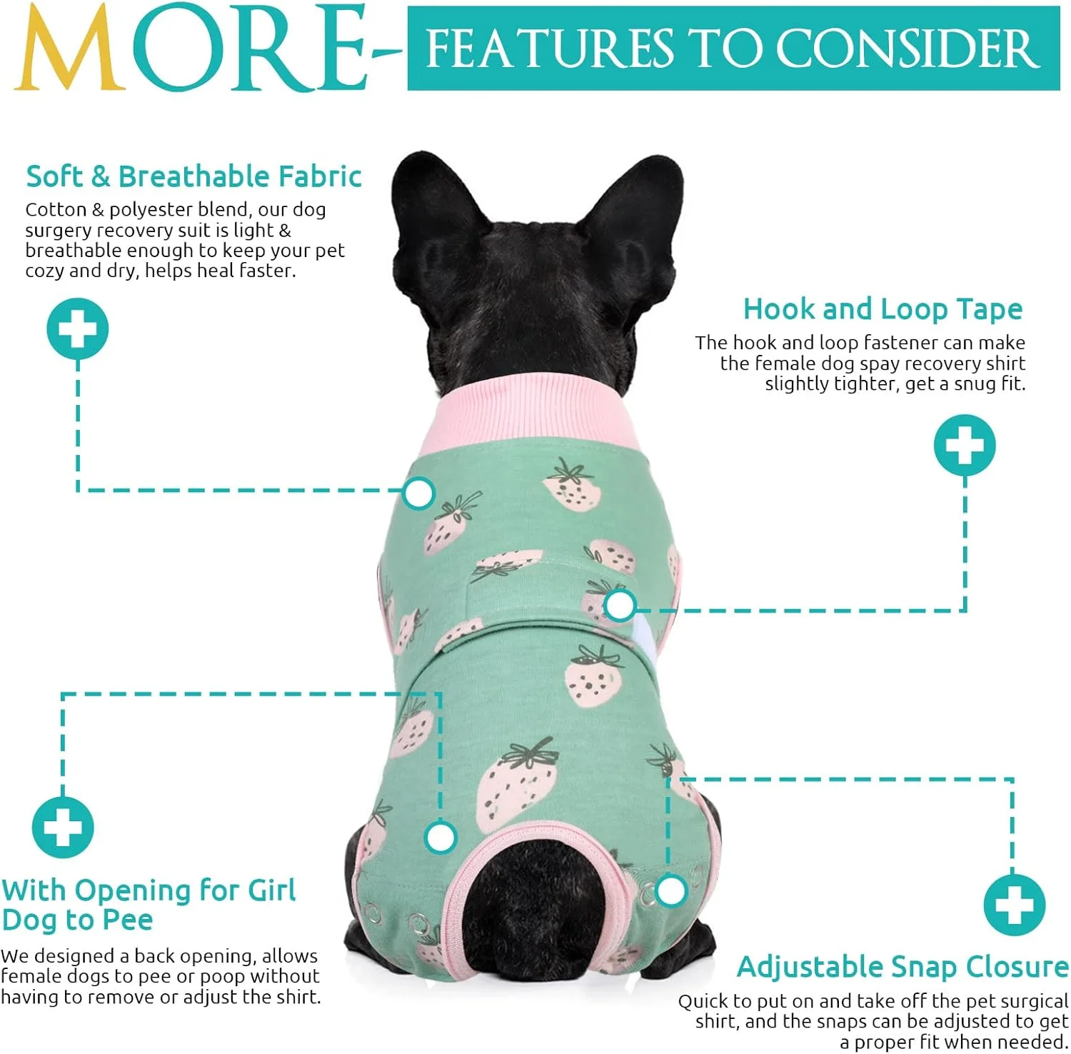 لباس نقاهت سگ KOESON، لباس جراحی حیوانات خانگی نر و ماده، پیراهن ریکاوری شکمی حرفه ای سگ با سوراخ ادرار، لباس جراحی نرم ضد لیسیدن، توت فرنگی XS
