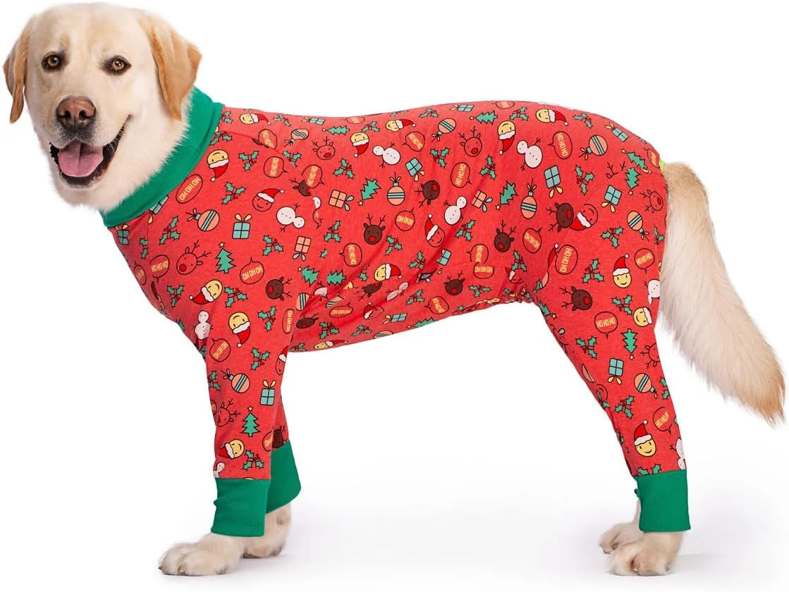 لباس بزرگ سگ، لباس سرهمی الاستیک حیوانات خانگی محافظ مفاصل، ضد مو و ضد لیسیدن، لباس خواب سگ، جامپسوت سگ برای سگ های بزرگ متوسط (3XL، کریسمس قرمز)