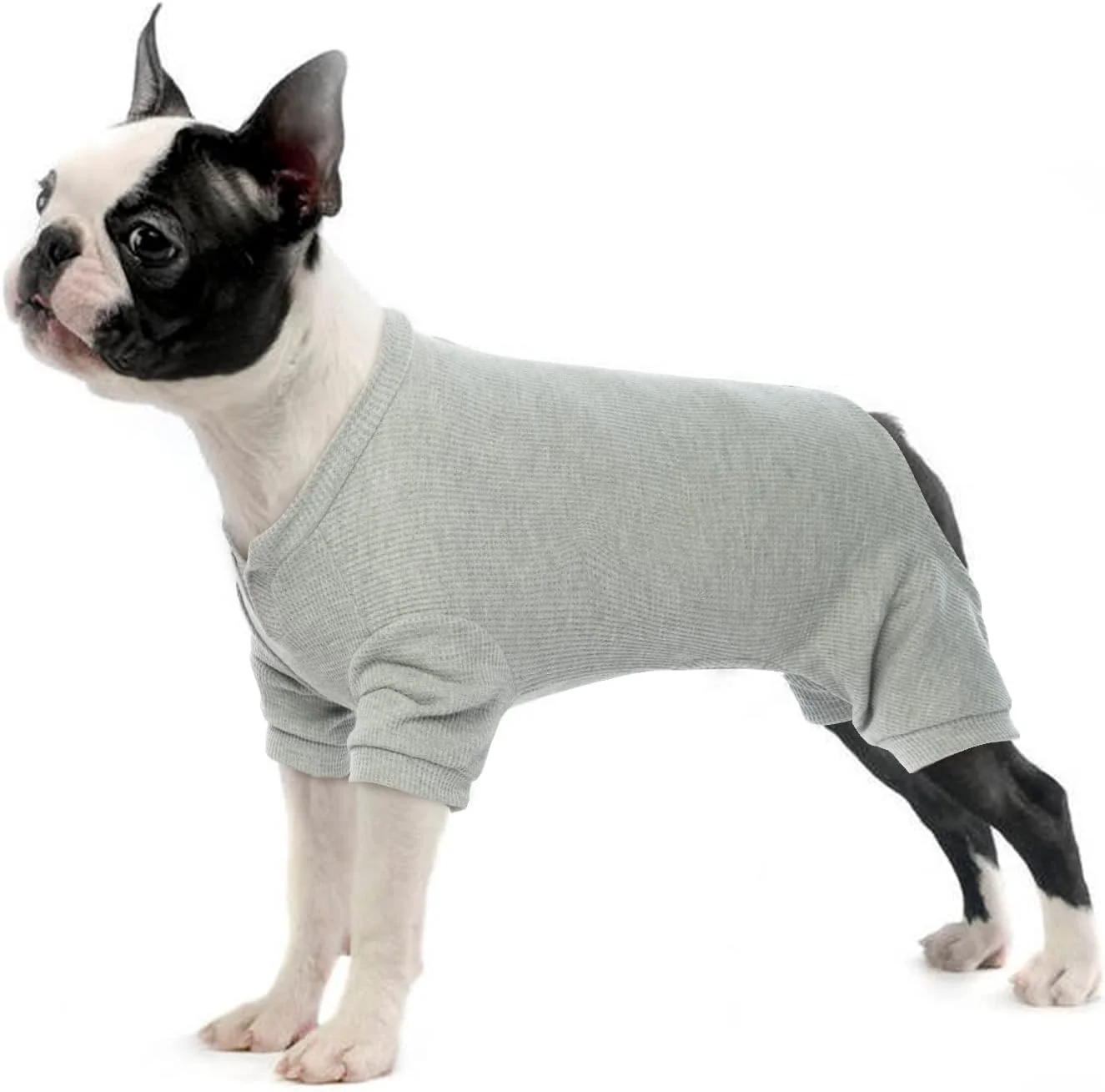 لباس جراحی سگ PUMYPOREITY، لباس خواب سرهمی چهار پا توله سگ، محافظت کامل از زخم، جلیقه بعد از عمل برای سگ های نر و ماده (خاکستری، XS)