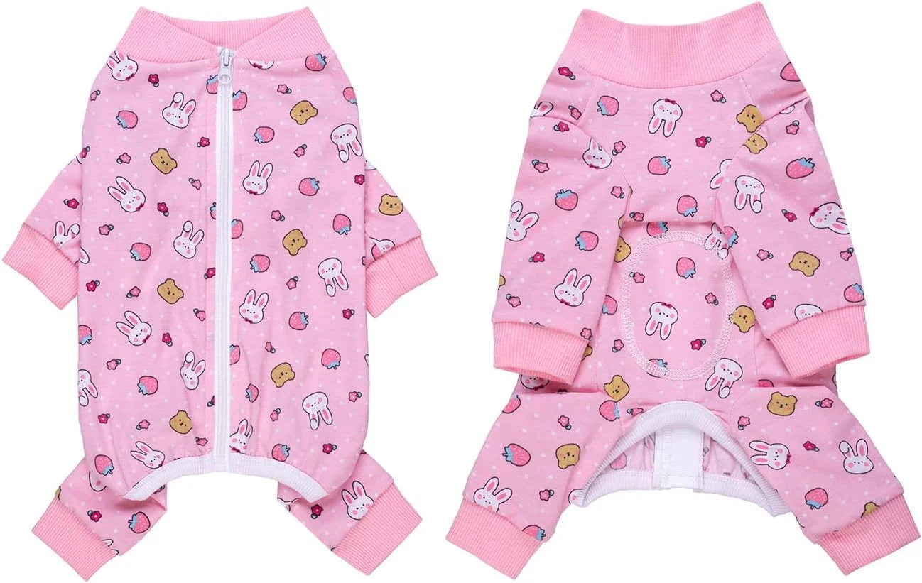 لباس سگ کوچک، لباس سرهمی کشی لوازم جانبی حیوانات خانگی محافظ مفاصل ضد مو ضد لیسیدن، لباس خواب توله سگ محافظ زخم، جامپسوت سگ برای سگ های کوچک متوسط ​​(XL، خرگوش های صورتی)