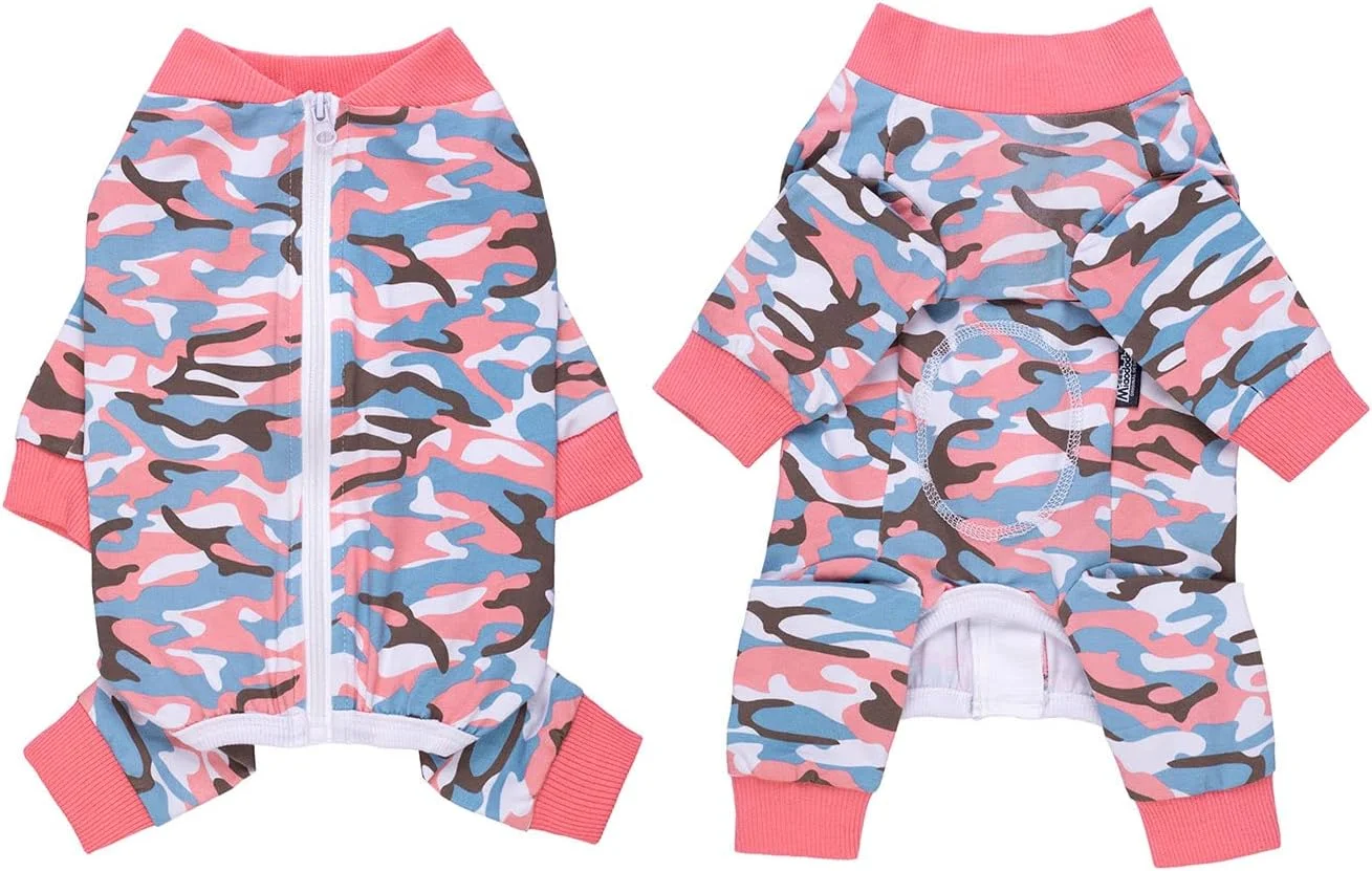 لباس سگ کوچک، لباس یکسره الاستیک حیوانات خانگی محافظ مفاصل، ضد مو، ضد لیسیدن، لباس خواب توله سگ، جامپسوت سگ برای سگ های کوچک و متوسط (XL، استتار صورتی)