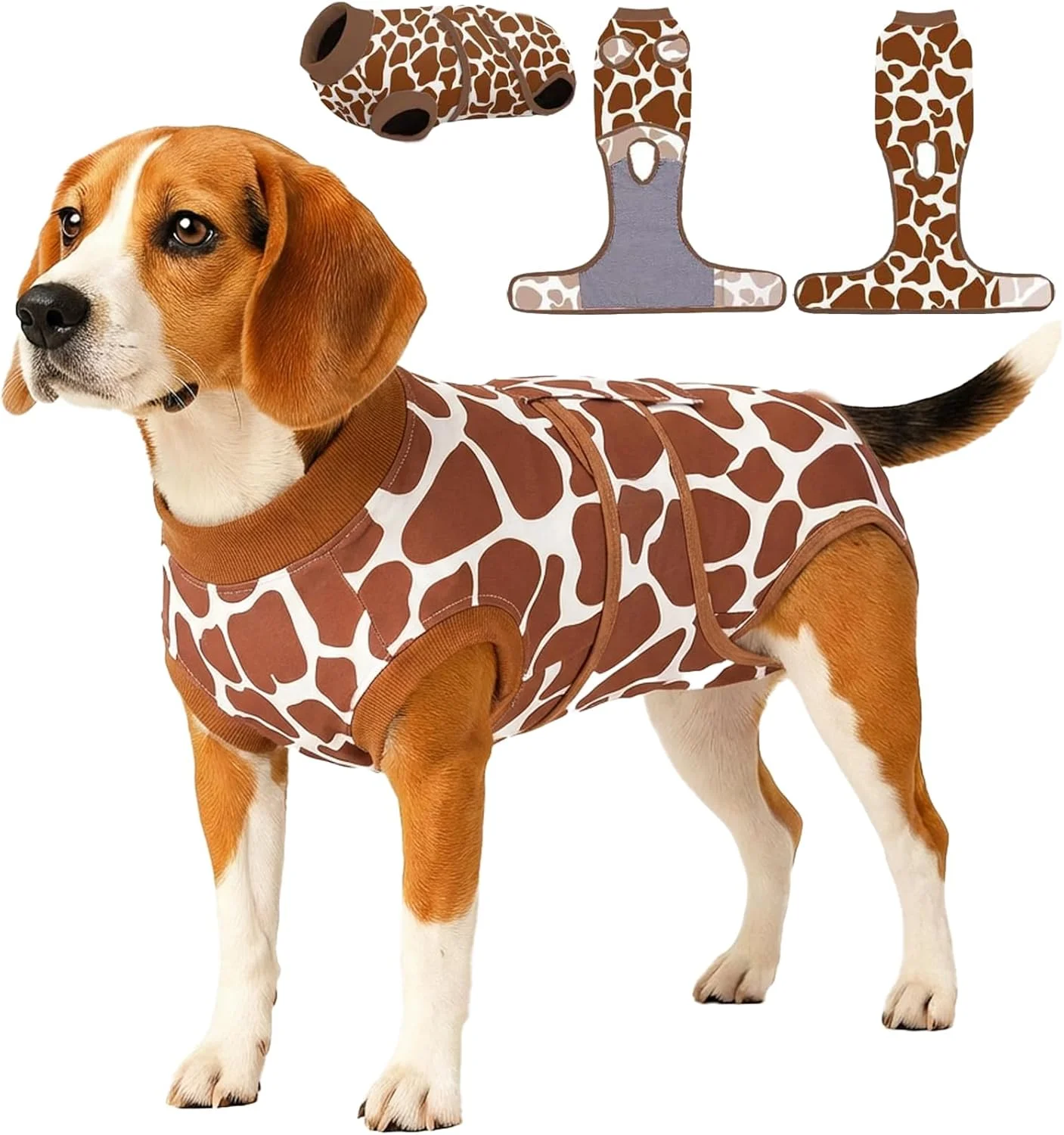 لباس ریکاوری سگ PetWarm، لباس ریکاوری برای سگ های نر و ماده، لباس سرهمی سگ بعد از جراحی، لباس بدن برای زخم های شکمی و بیماری های پوستی، لباس سرهمی سگ، لباس سگ، طرح پلنگی، قهوه ای، S