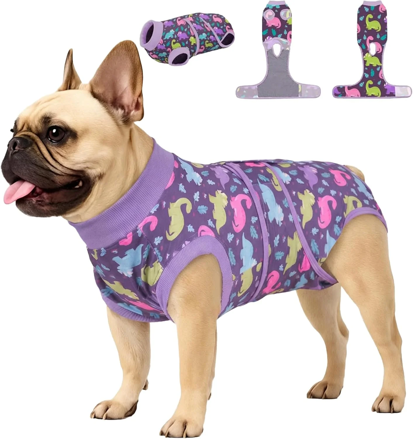 لباس جراحی سگ PetWarm، لباس داخلی سگ، جایگزین قلاده الیزابت و مخروطی، لباس ریکاوری جراحی ضد لیسیدن سگ، طرح دایناسور نرم، بنفش، XS