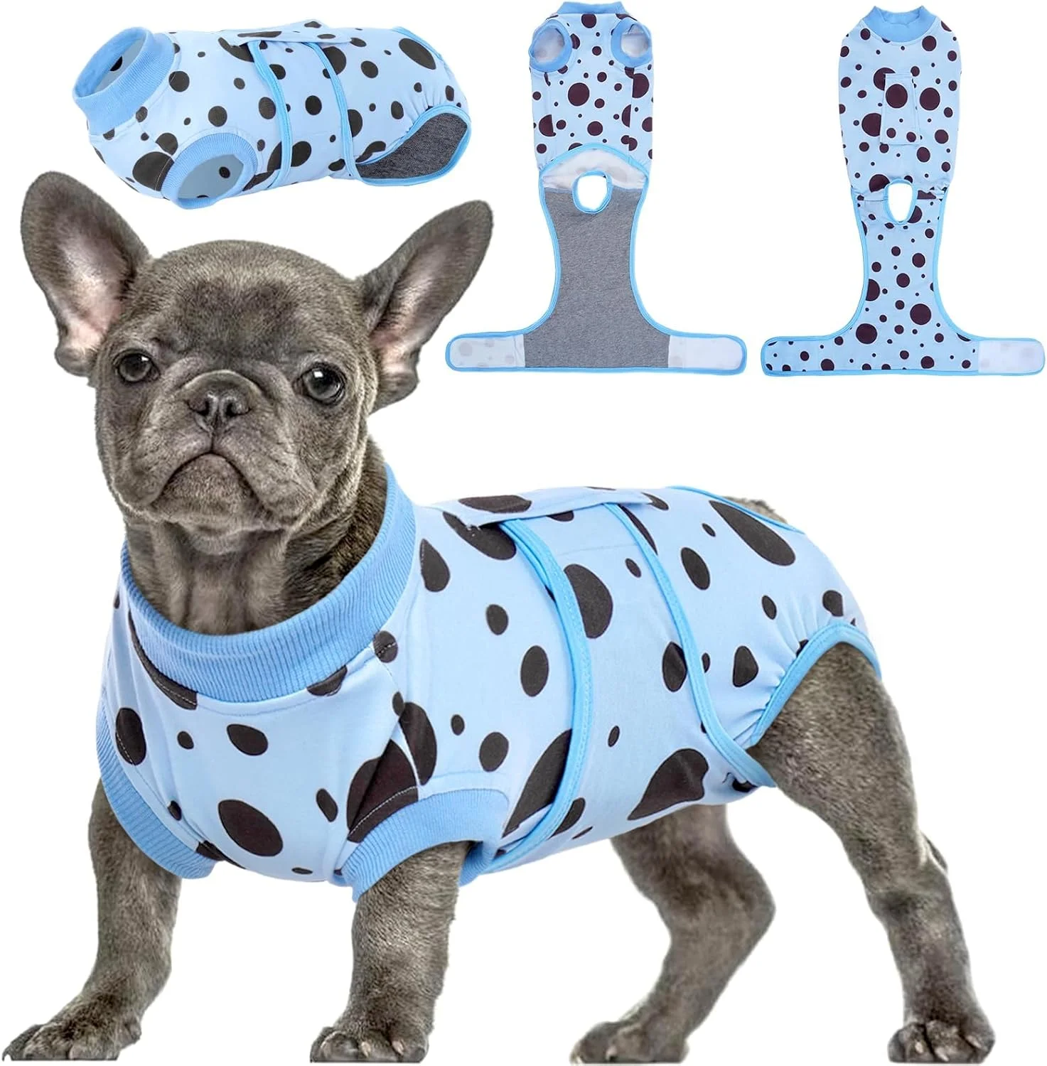 لباس نقاهت جراحی سگ Kuoser، لباس جراحی ضد لیسیدن حیوانات خانگی برای عقیم سازی سگ های نر، لباس جراحی سگ ماده جایگزین مخروط گردنی، لباس بدن سگ بعد از جراحی خال خال آبی XS