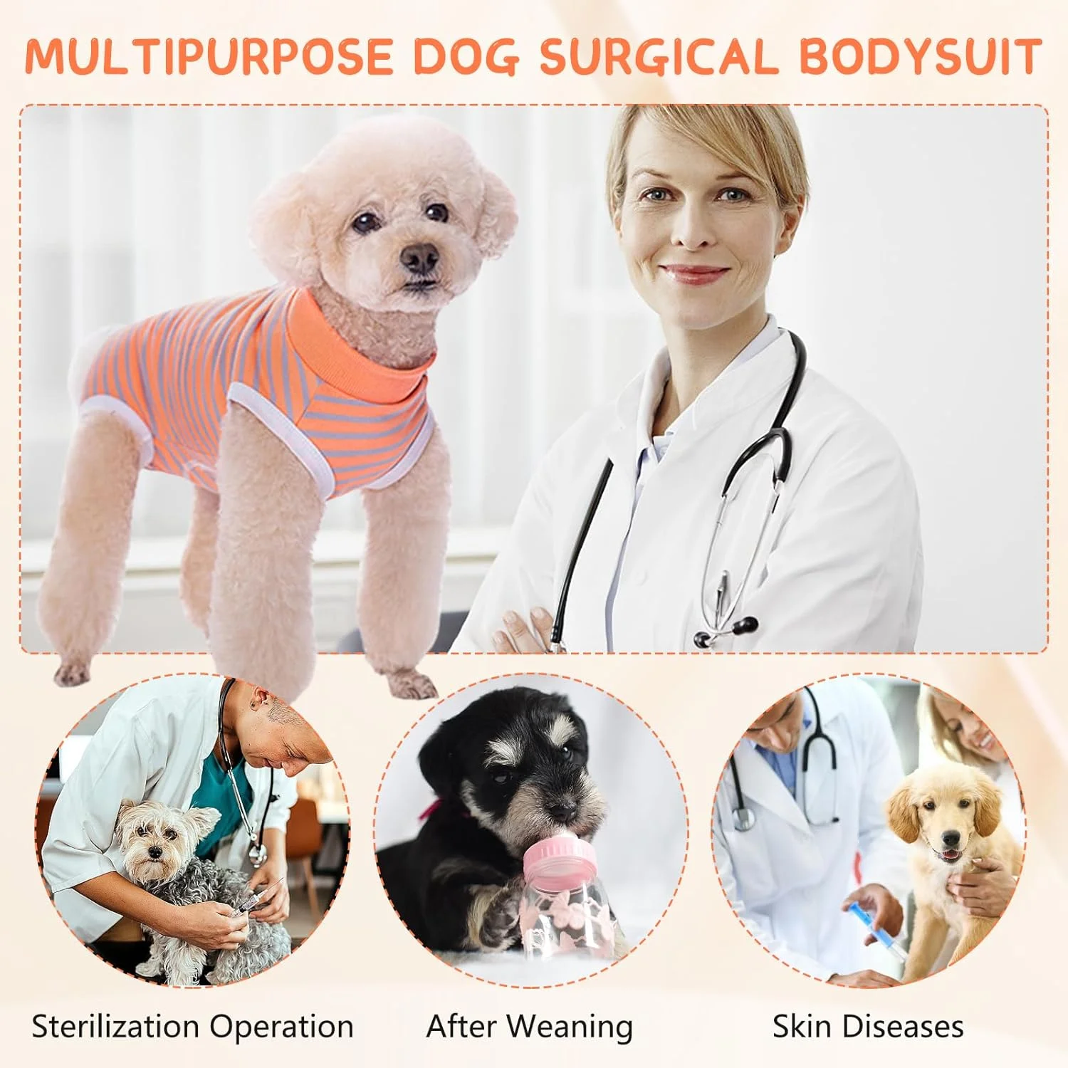 لباس نقاهت سگ PLUSHCEWT، لباس نقاهت برای سگ های نر/ماده بعد از جراحی، لباس جراحی پزشکی توله سگ ضد لیسیدن، جلیقه حیوان خانگی جایگزین قیف E-Collar، محافظ زخم های شکمی سگ نارنجی (M)