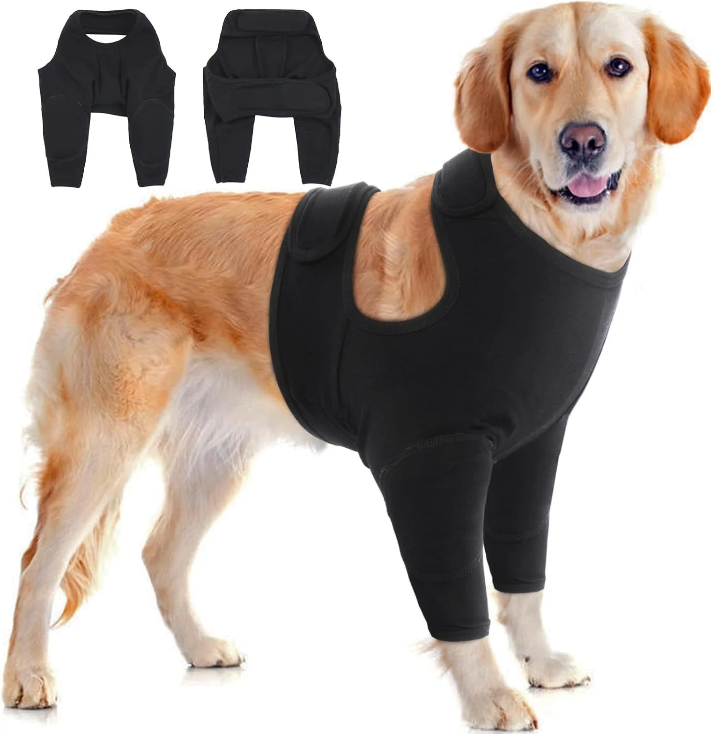 لباس نقاهت سگ IDOMIK برای پاهای جلویی، آستین های قابل تنظیم پا برای جلوگیری از لیسیدن، محافظ آرنج سگ برای آسیب های پا و زخم شانه، جایگزین های یقه مخروطی، مشکی، 3XL