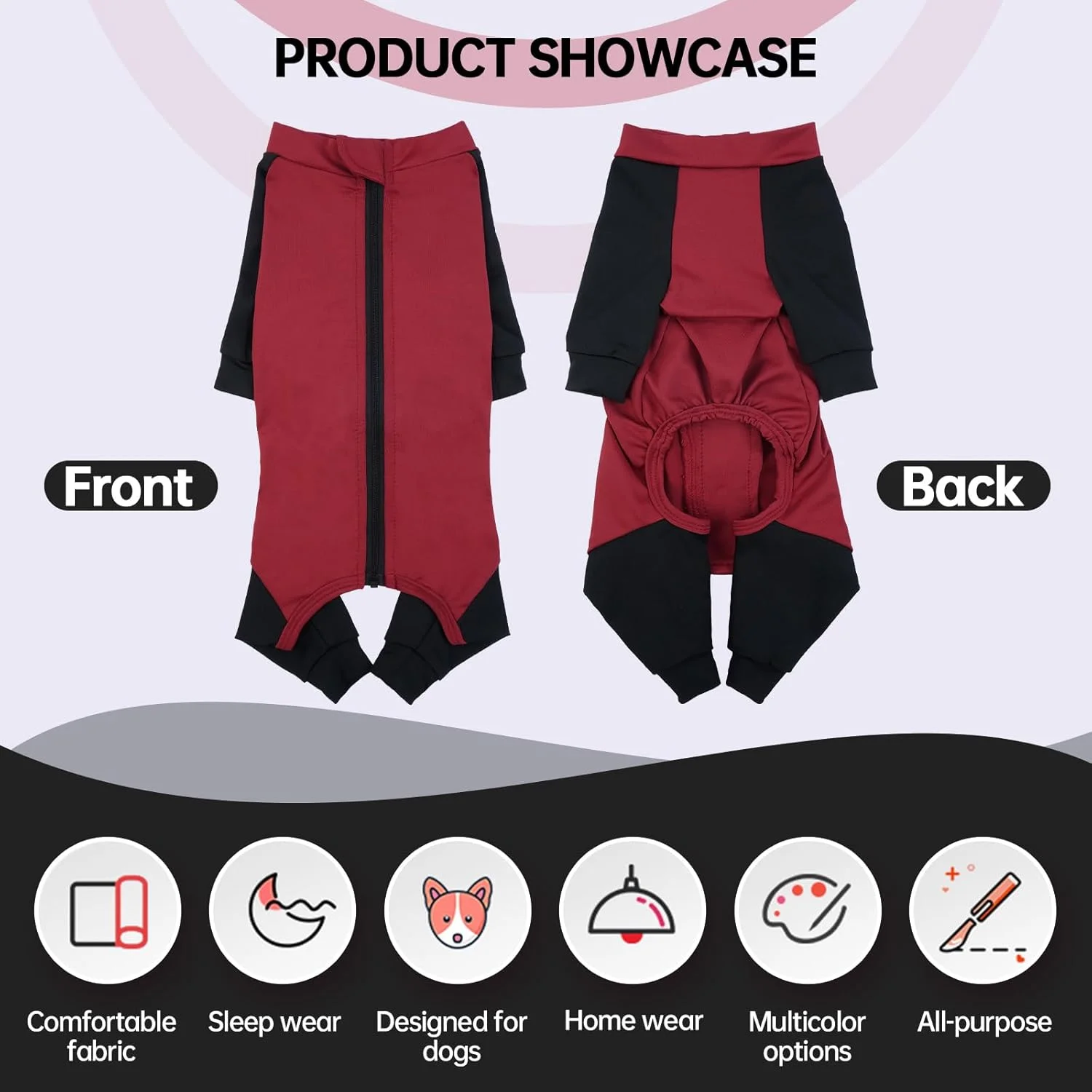 لباس خواب سگ HJYOKOSO با زیپ و پا - لباس یکسره سگ / لباس پیشگیری از ریزش مو - مناسب برای دوران نقاهت بعد از جراحی - سایز XS-XXL