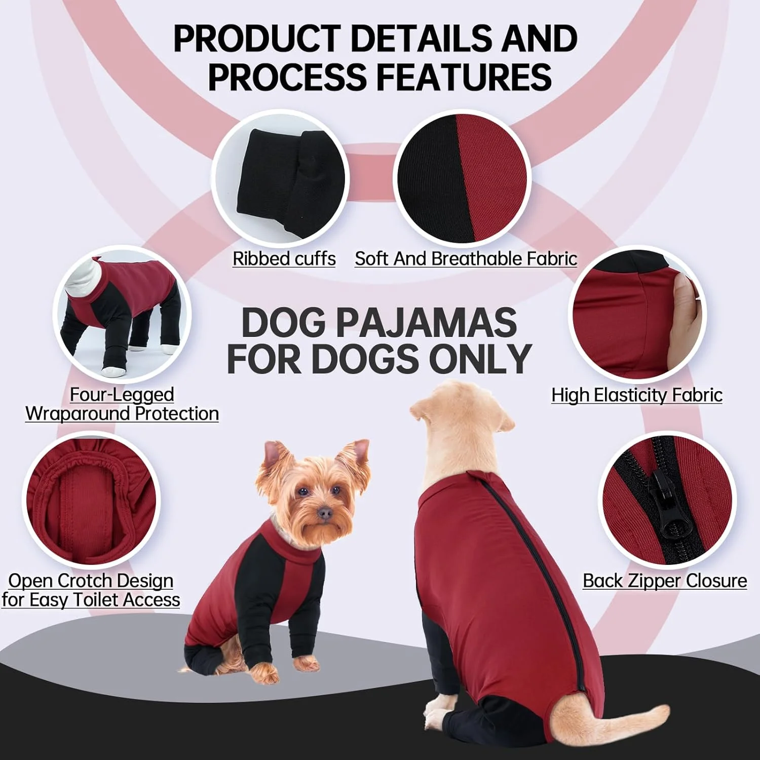 لباس خواب سگ HJYOKOSO با زیپ و پا - لباس یکسره سگ / لباس پیشگیری از ریزش مو - مناسب برای دوران نقاهت بعد از جراحی - سایز XS-XXL