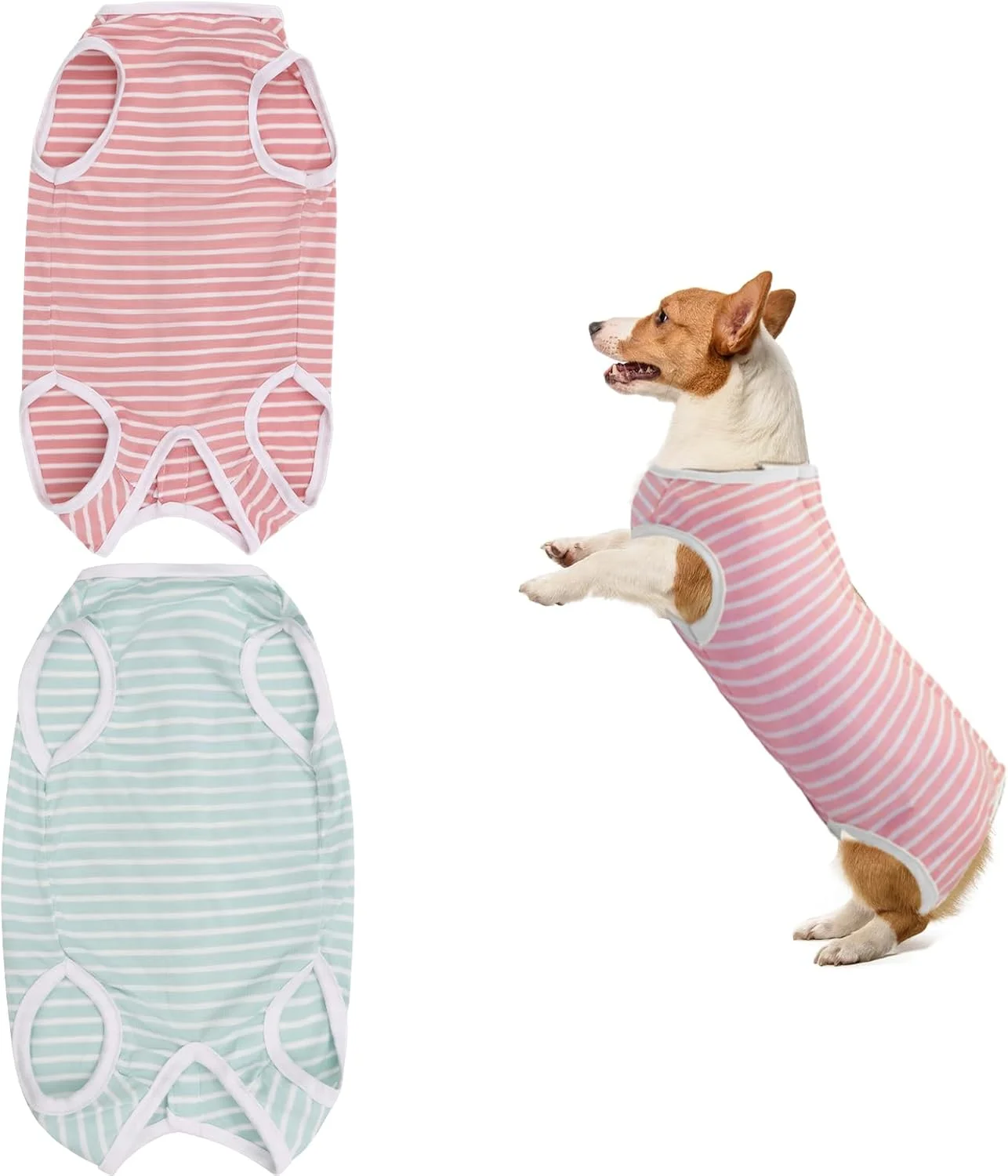 لباس نرم سگ بعد از عمل جراحی (صورتی+سبز, سایز S)