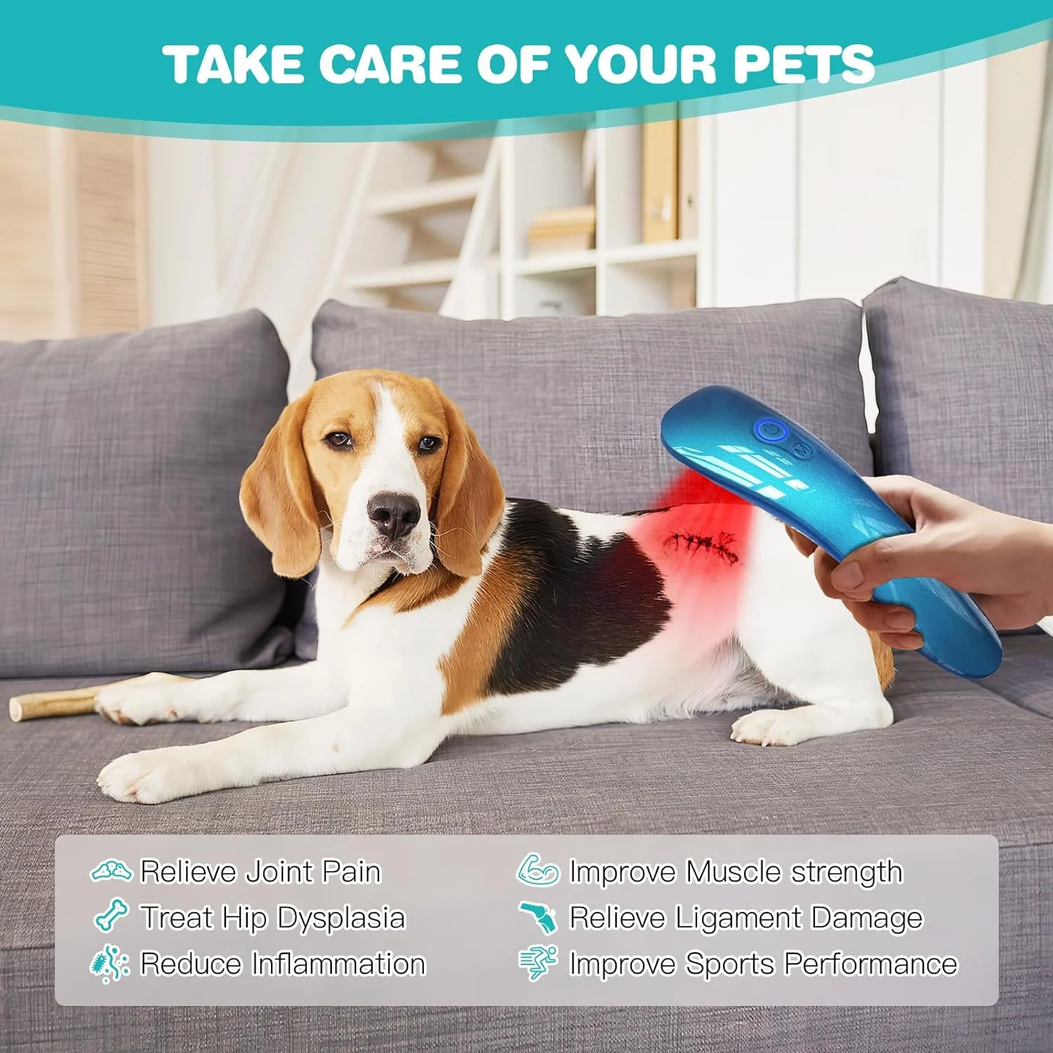 دستگاه نوردرمانی لیزری قابل حمل با نور قرمز، دارای ۱۸ لامپ ۶۲۰ نانومتری، مناسب برای عضلات، مفاصل ران و درد مفاصل حیوانات خانگی، مراقبت از زخم، رفع مشکلات بدن و کاهش التهاب (آبی)