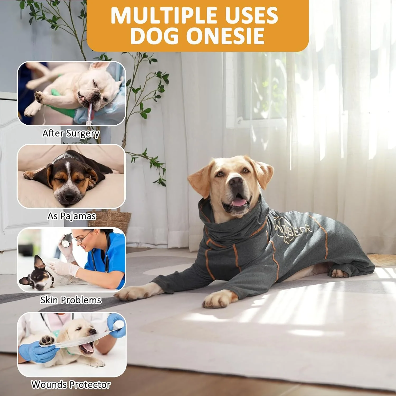لباس نقاهت سگ، لباس پزشکی یک تکه سگ، لباس نجات، محافظت از زخم، جایگزین یقه مخروطی سگ، مناسب برای سگ های متوسط و بزرگ، خاکستری سایز L