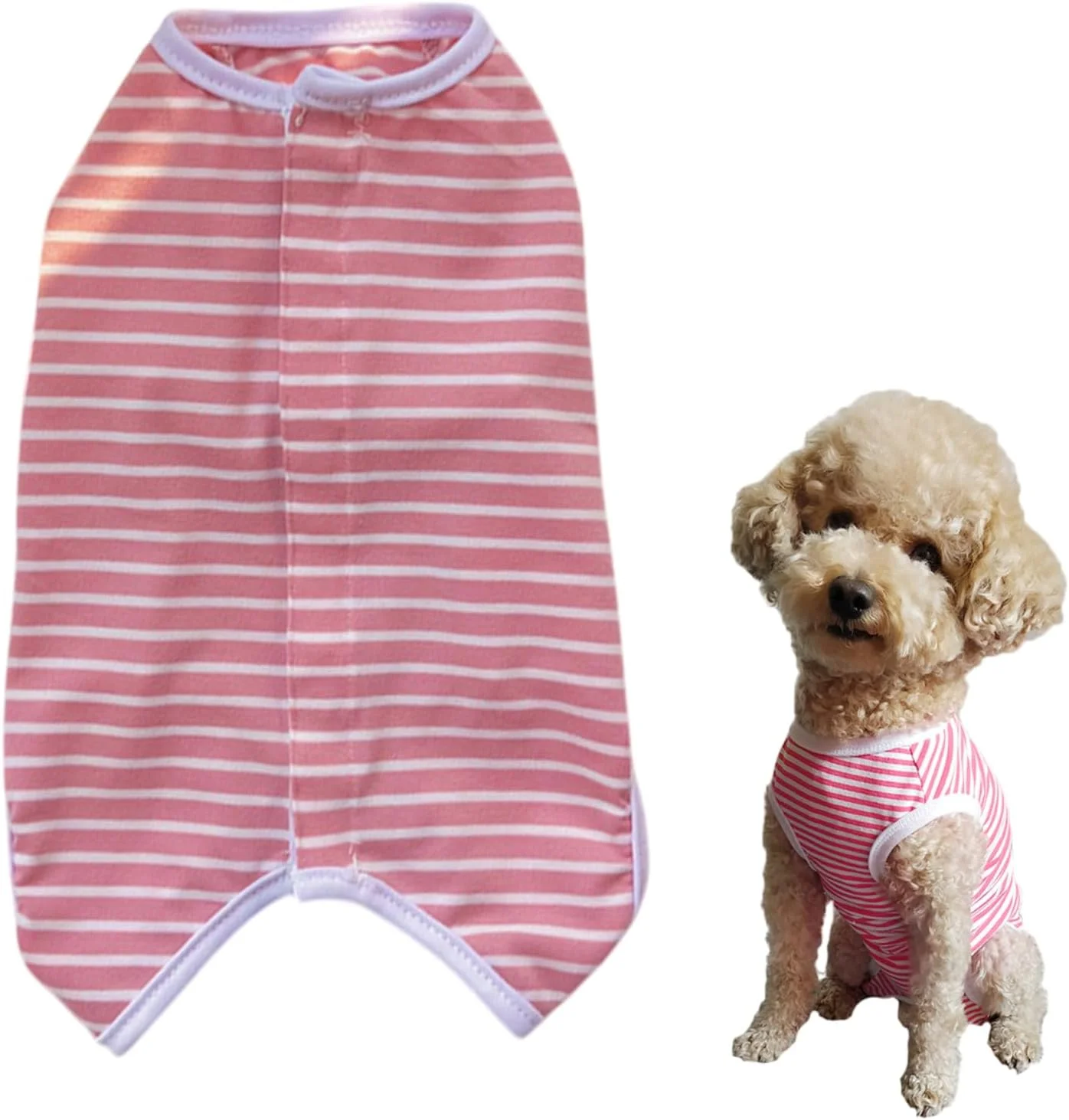 لباس نقاهت جراحی سگ، لباس سرهمی راه راه بعد از جراحی، جلیقه از شیر گرفتن سگ ماده، لباس بهبودی بعد از عقیم سازی ضد لیسیدن، لباس یکسره سگ جایگزین E-Collar، پیراهن بهبودی سگ کوچک (صورتی، S)