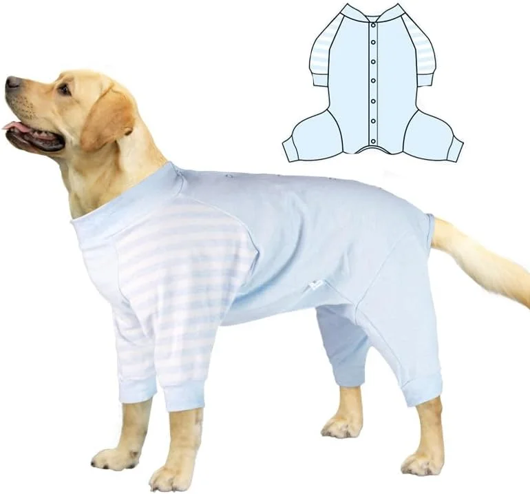 لباس نقاهت سگ، لباس خواب نرم سگ، لباس بدن آستین بلند ضد لیسیدن برای سگ ها، لباس یکسره پا دار، لباس بدن راحت سگ، پیراهن جراحی عقیم سازی (آبی، S)