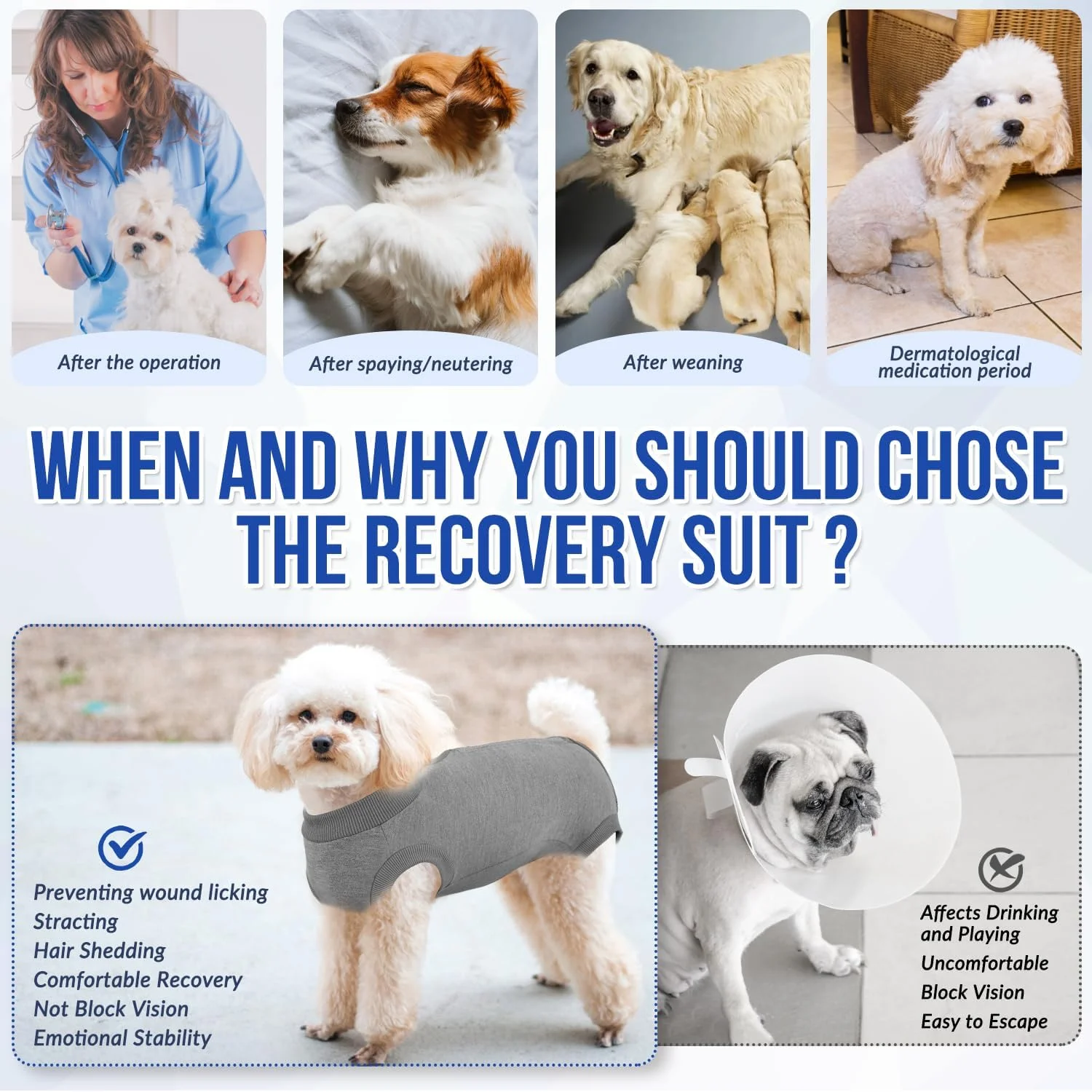 لباس نقاهت سگ Lukovee، لباس یکسره نقاهت جراحی برای سگ های نر و ماده، جایگزین قیف و طوق گردنی برای زخم های شکمی، جلوگیری از لیسیدن، لباس نقاهت بعد از عقیم سازی (GY,XXL)